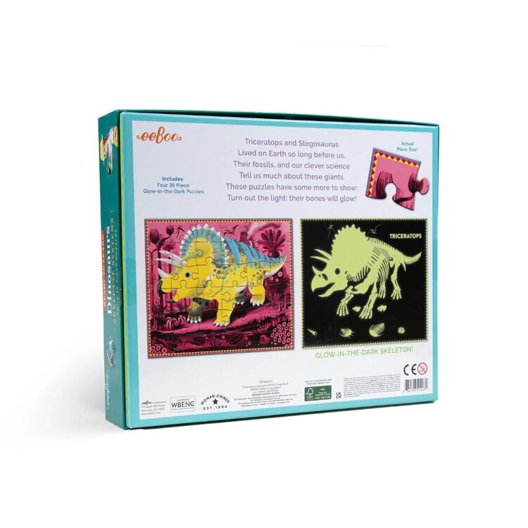 Eeboo Dinosaurs 4 x 36 pc Glow Puzzles