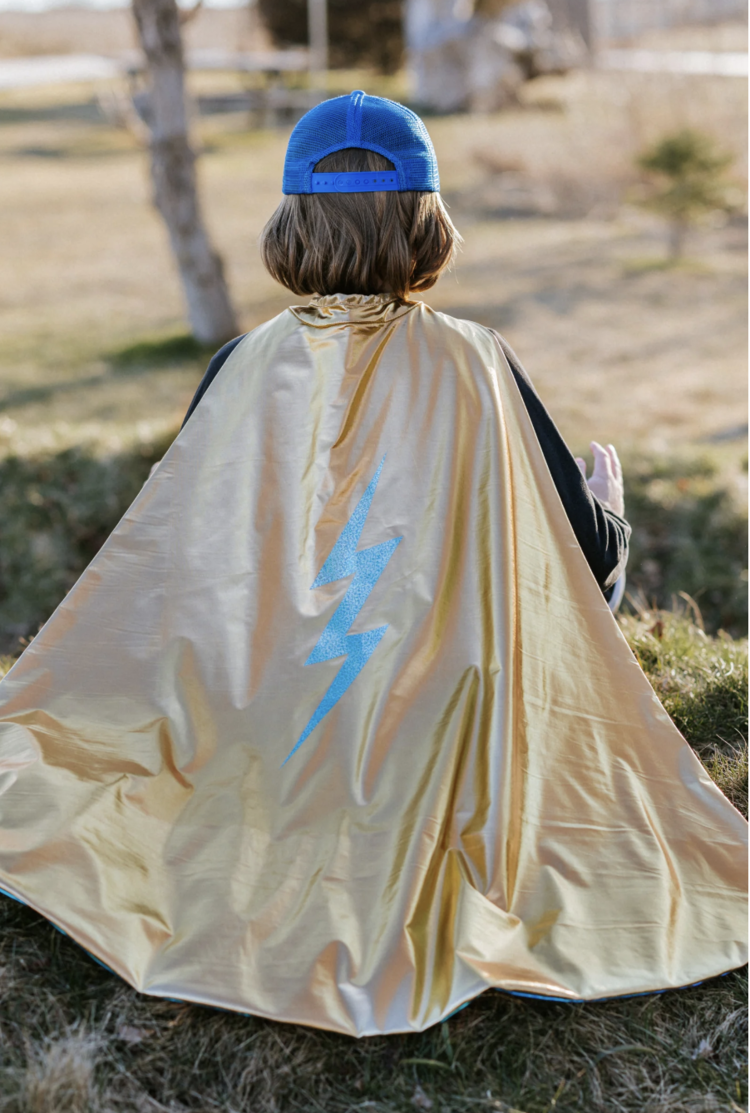 Great Pretenders Reversible Blue Lightning Holographic Cape, Size 5-6