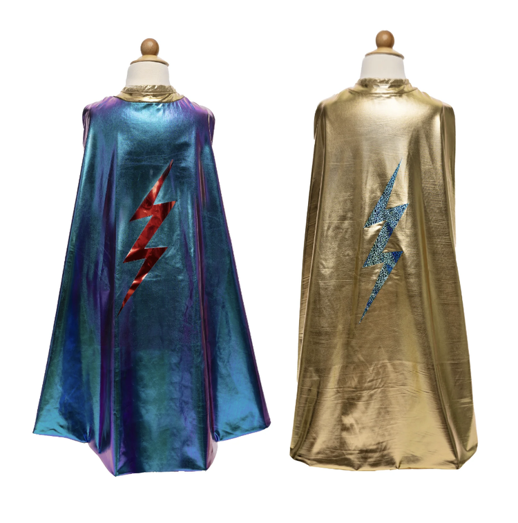 Great Pretenders Reversible Blue Lightning Holographic Cape, Size 5-6