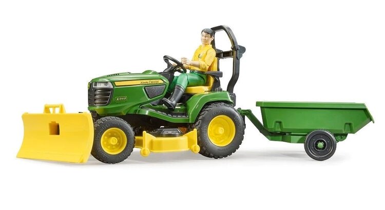 Bruder John Deere Lawn Tractor W Trailer & Farmer Bruder