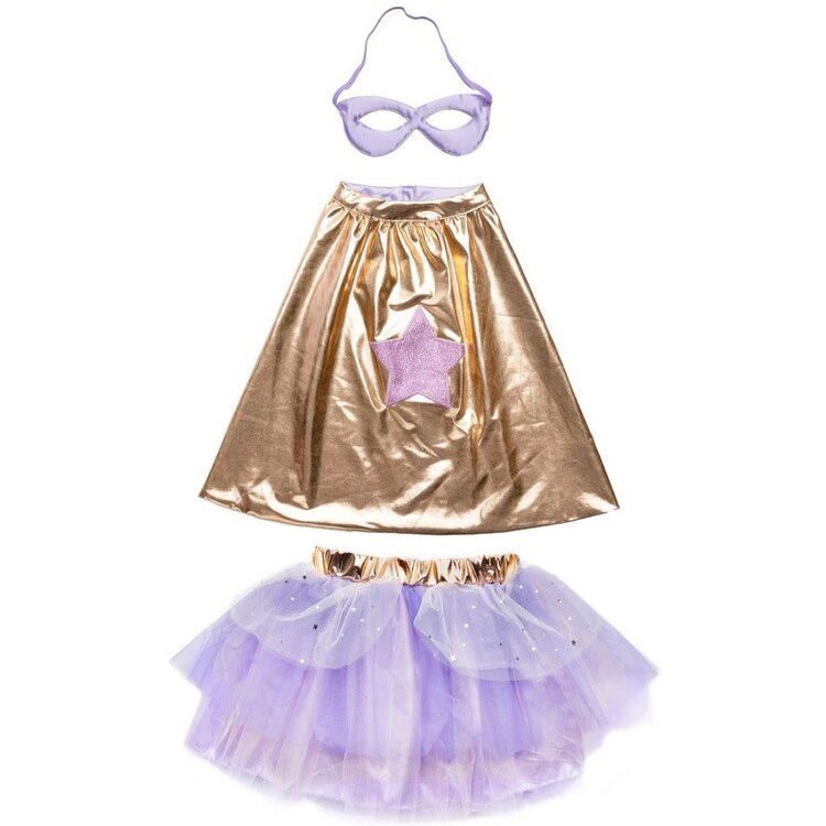 Great Pretenders Super-Duper Tutu/Cape/Mask Metallic Rose Gold/Lilac Size 4-6