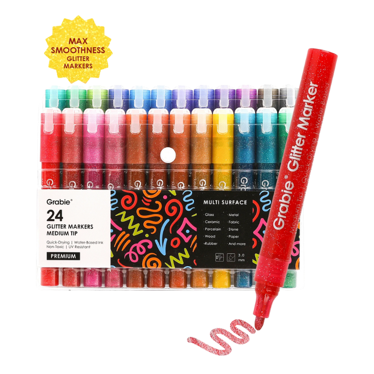 Iridescent Glitter Acrylic Paint Markers 24