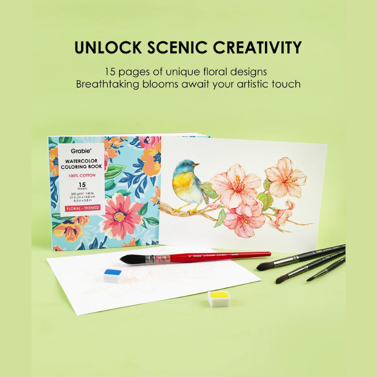 Floral Themed Watercolor Coloring Book