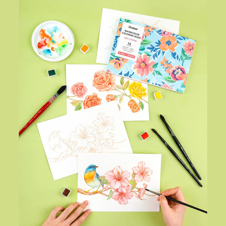 Floral Themed Watercolor Coloring Book