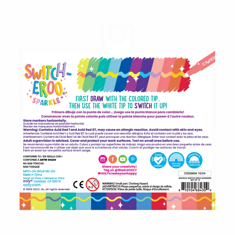 Ooly Switch-eroo Sparkle Glittery Color Changing Markers Set of 12