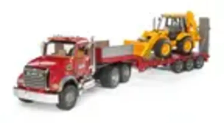 MACK Granite Flatbed with JCB Backhoe Bruder