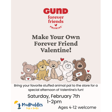 Valentine's Day Celebration at MudPuddles, February 7th at 1pm