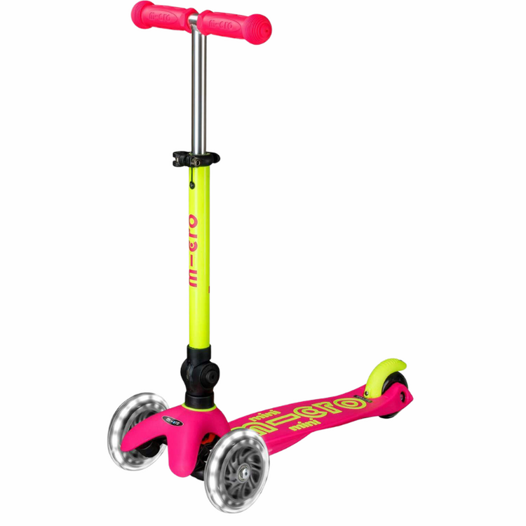 Mini Foldable LED Neon Flamingo Pink/Yellow Micro Kickboard Scooter