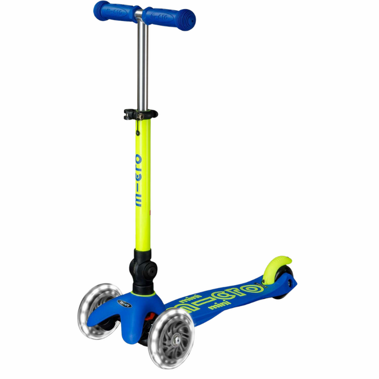 Mini Foldable LED Neon Canary Yellow/Blue Micro Kickboard Scooter