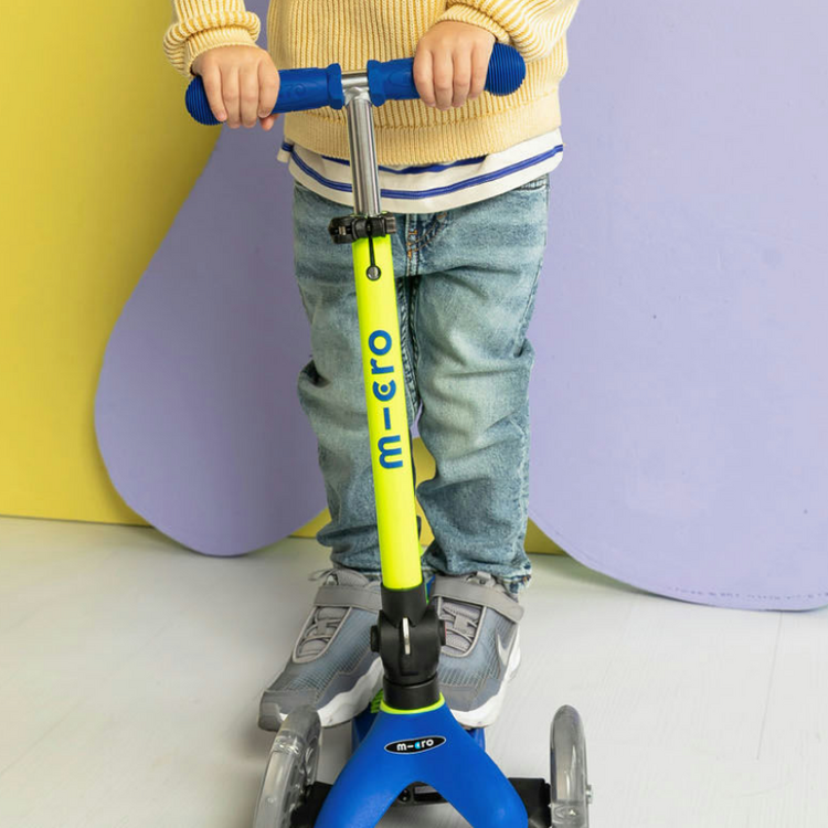 Mini Foldable LED Neon Canary Yellow/Blue Micro Kickboard Scooter