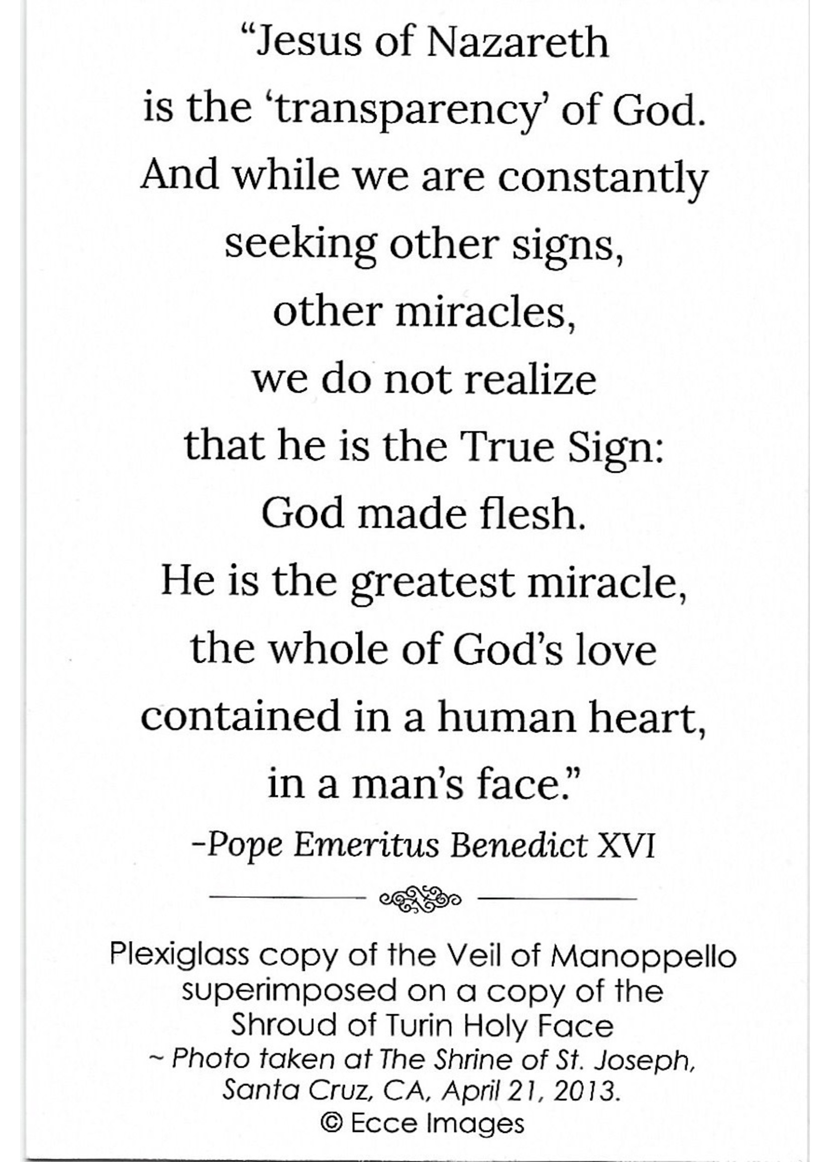 - Shroud/Veil of Manoppello Holy Face prayer card