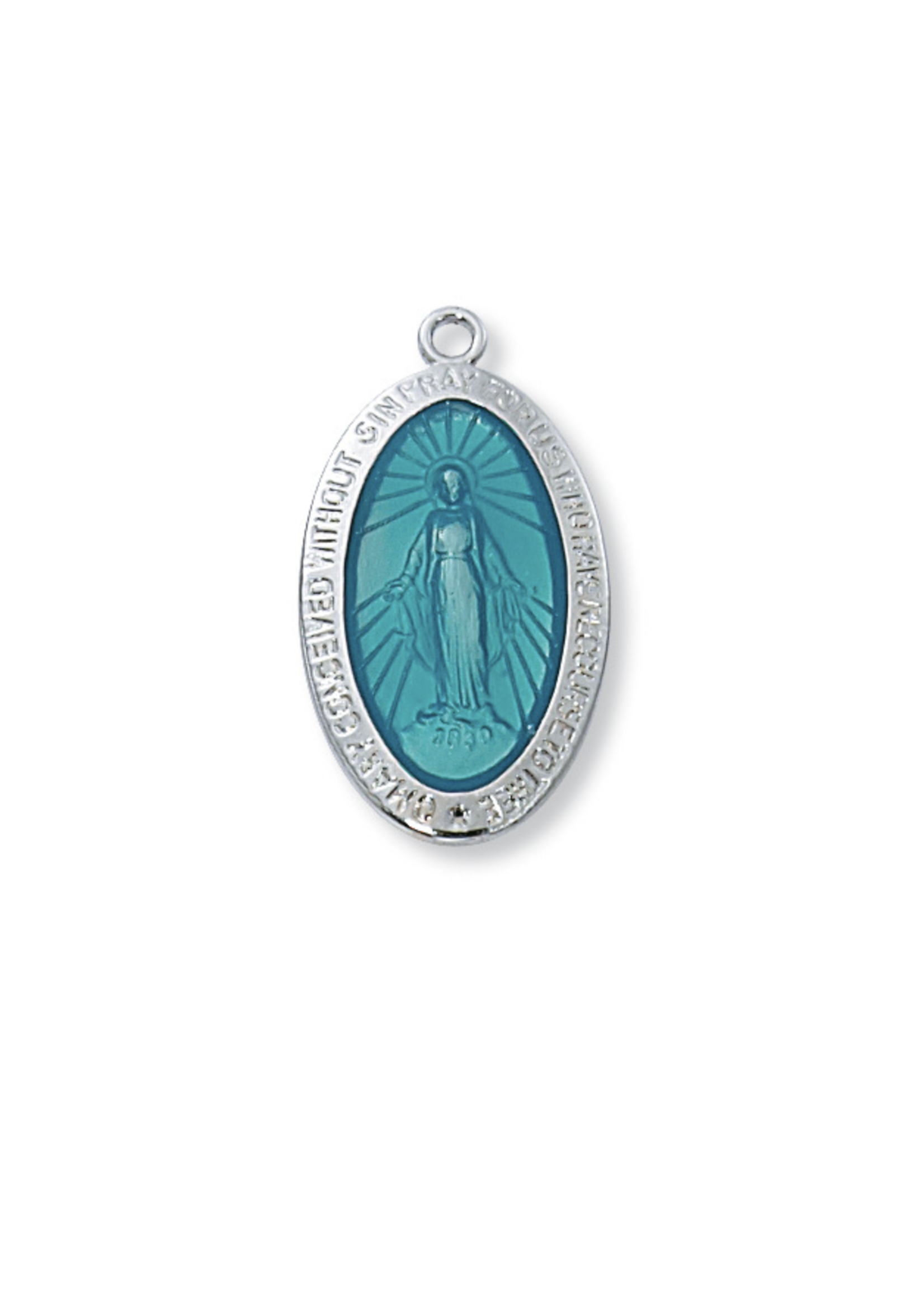 Miraculous Medal, sterling silver/enamel, 18" chain