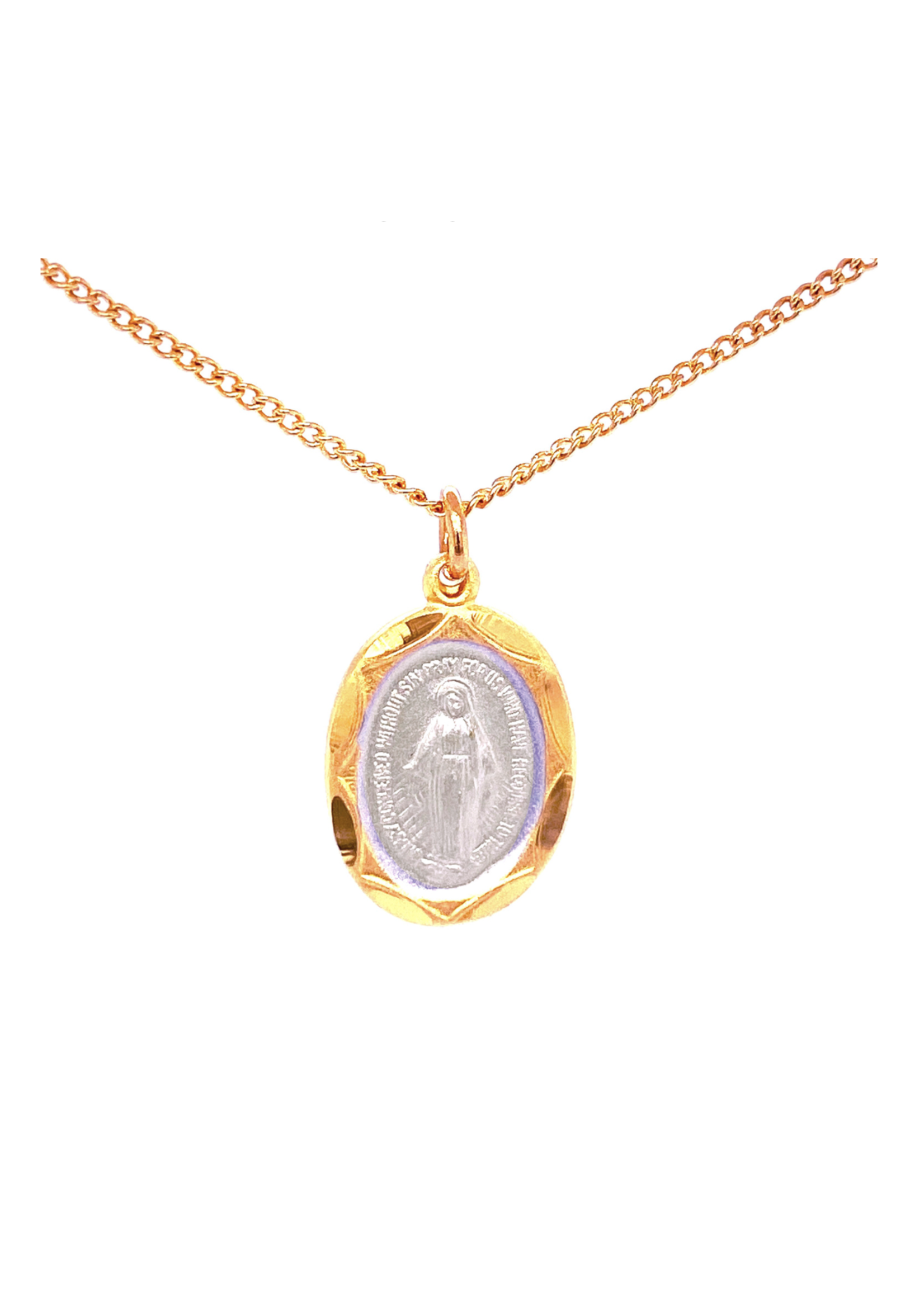 Two Tone Miraculous Medal,  gold/sterling silver 5/8", 18" chain