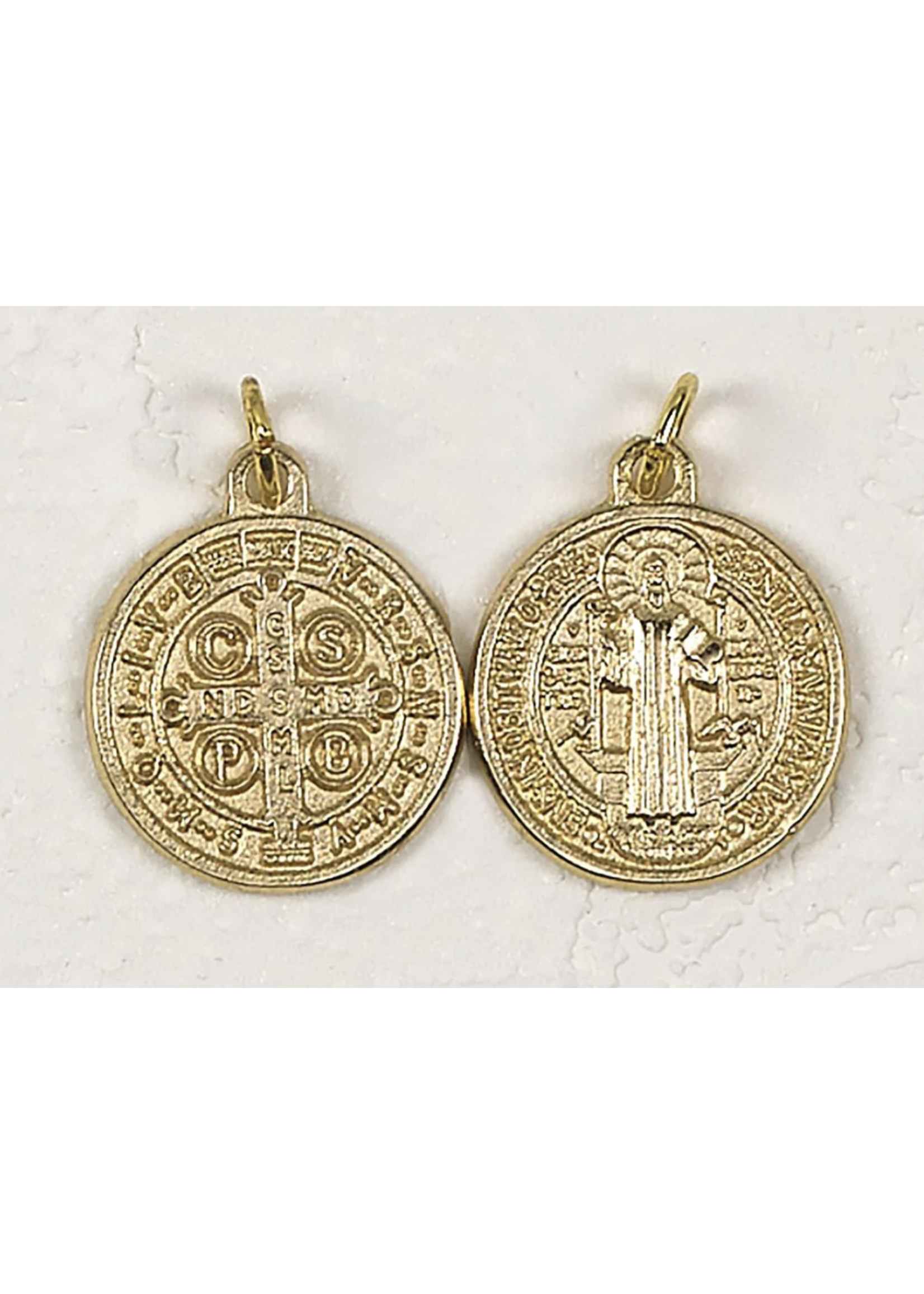 Gold tone Saint Benedict double sided round medal