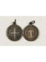 Brass tone Saint Benedict double sided medal