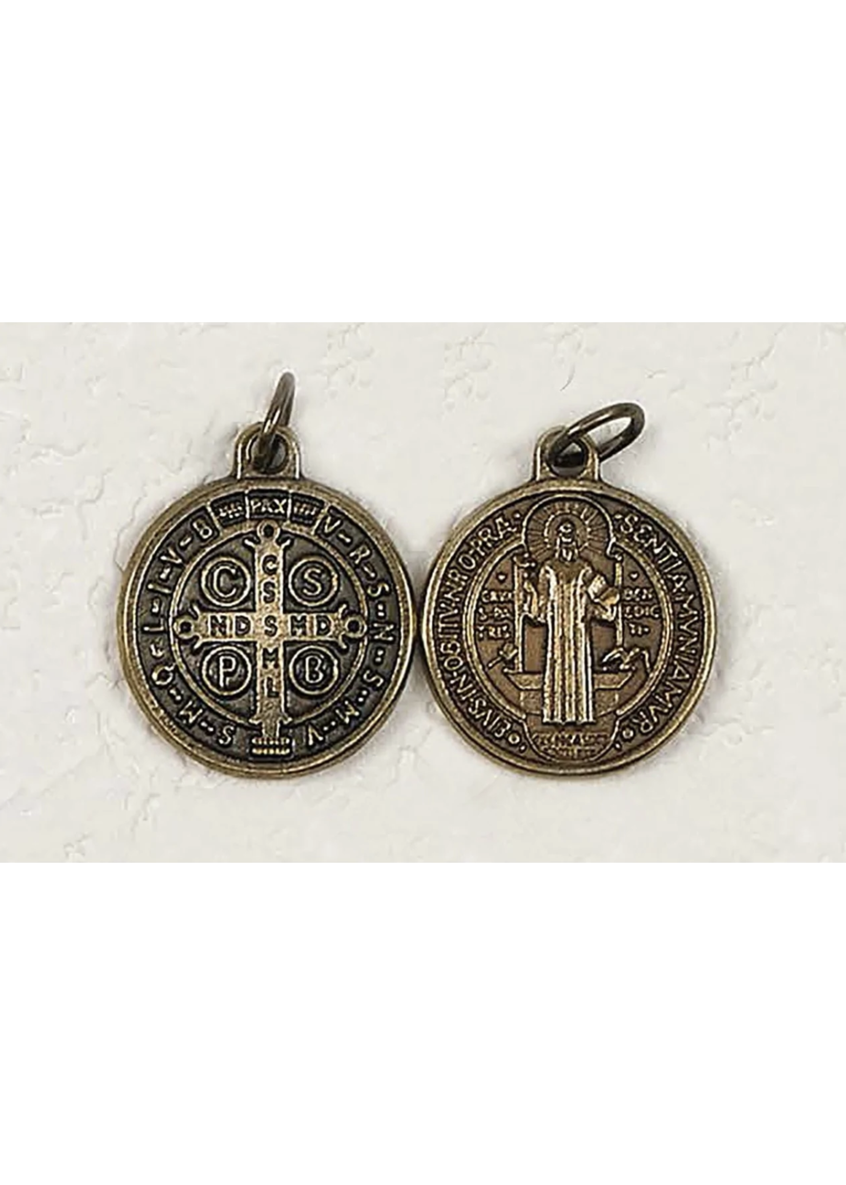 Brass tone Saint Benedict double sided medal