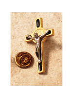 Saint Benedict Medal Cross Lapel Pin (Gold/Black)