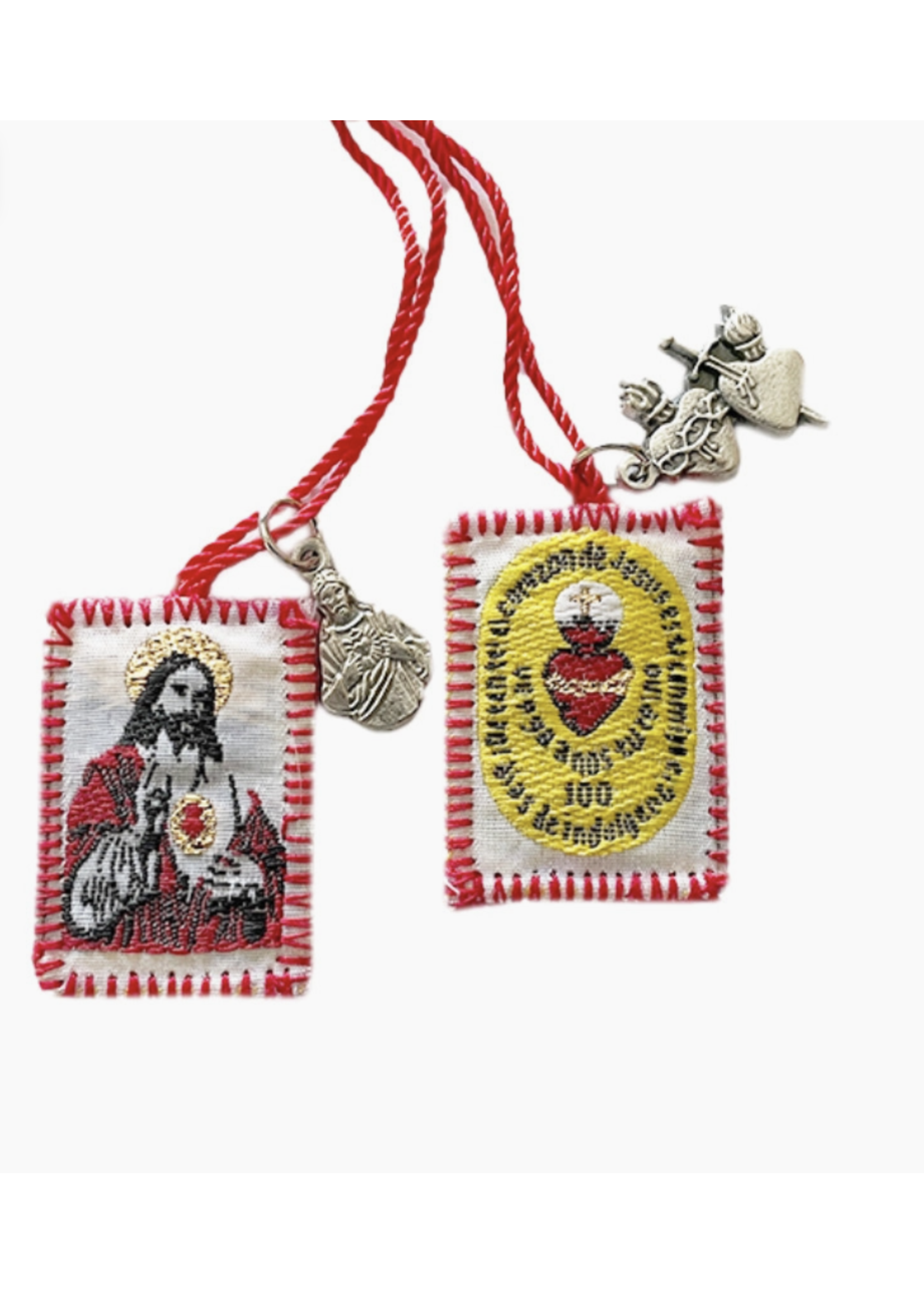 Red Scapular Sacred Heart of Jesus with charms