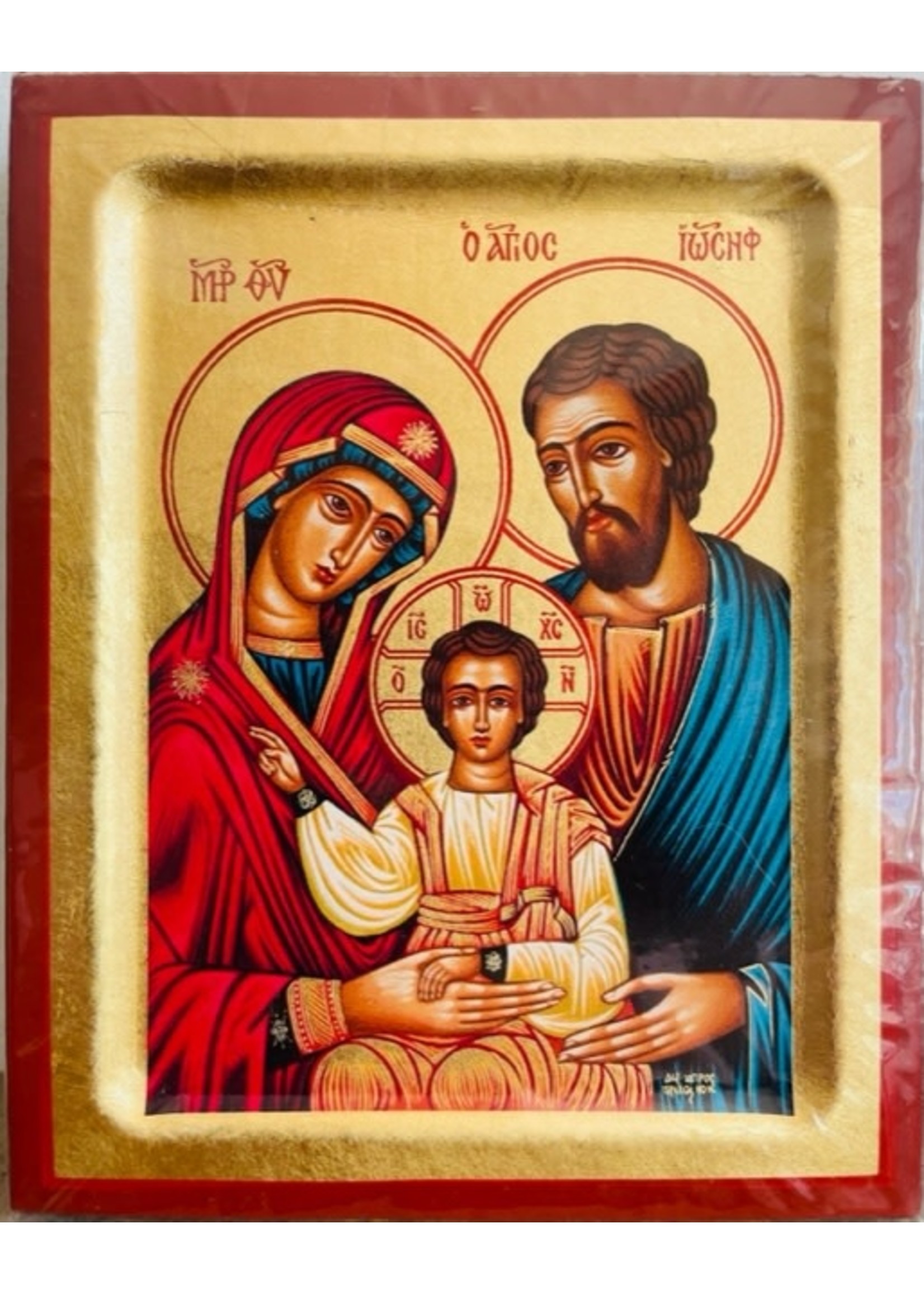 Holy Family Greek hand painted serigraph, 4 x 5 inches