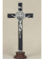 St Benedict black enameled Crucifix on wood base
