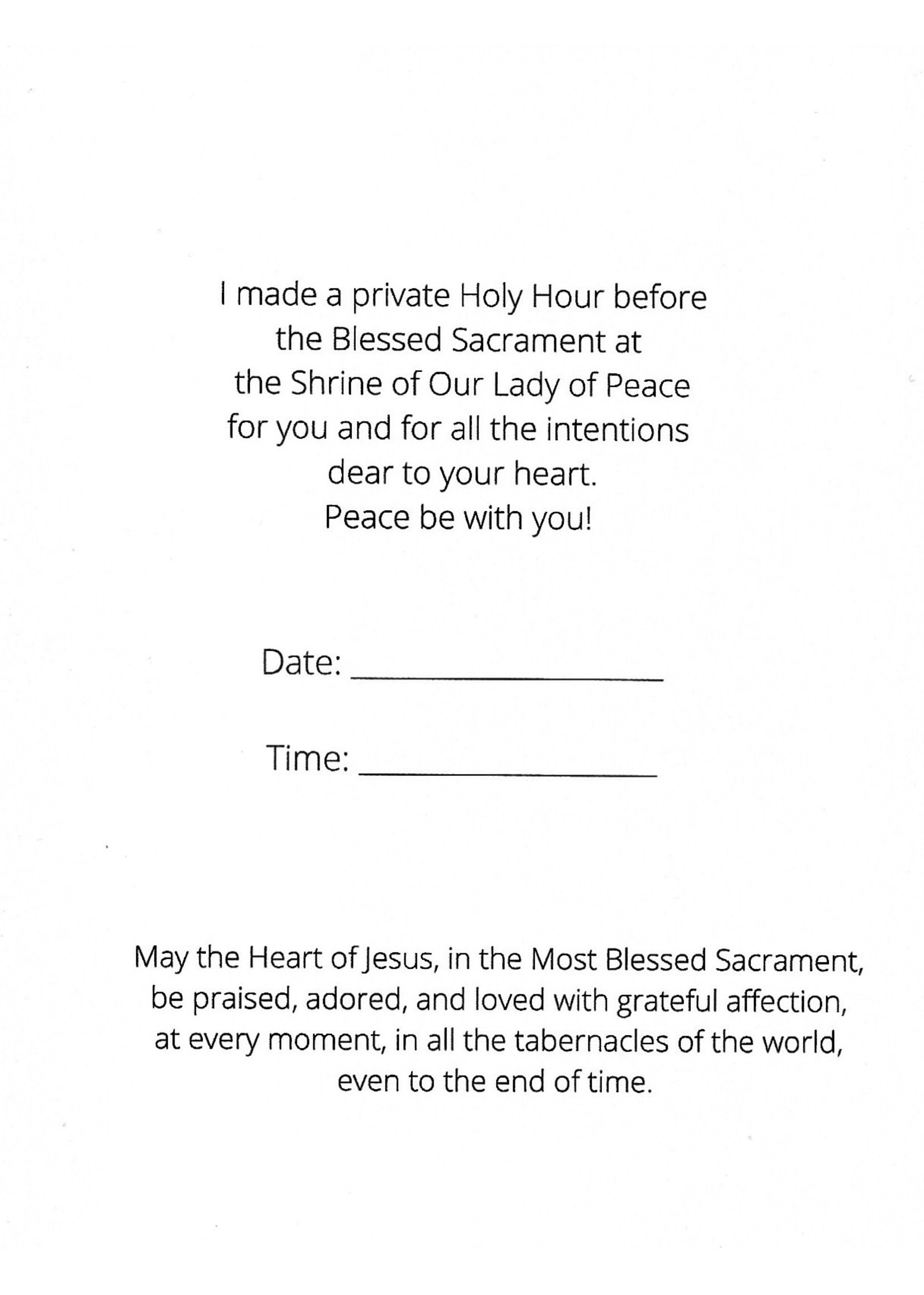 Our Lady of Peace Holy Hour Blessing Card
