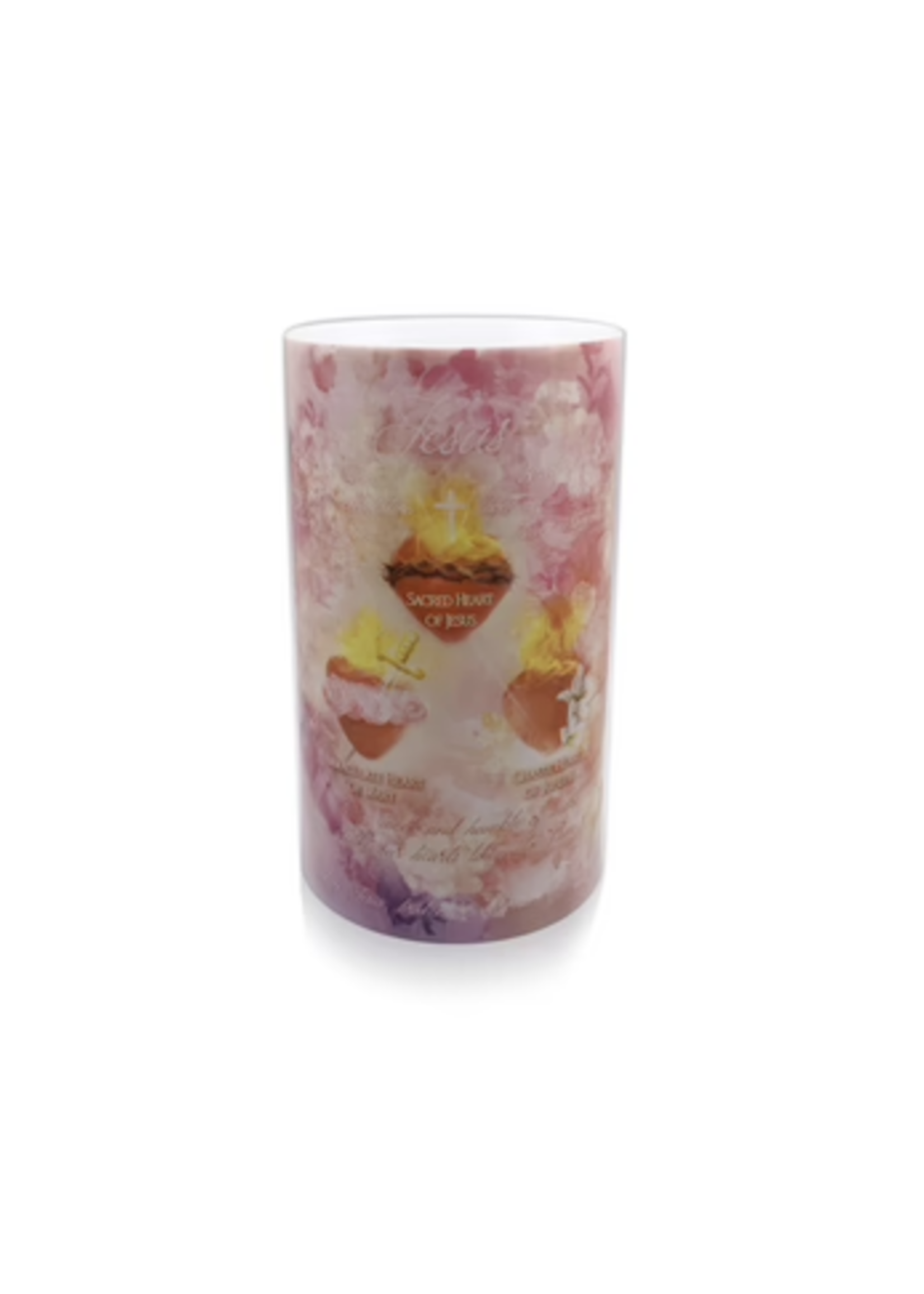 LED Three Hearts and Holy Family - 4 x 7 LED Candle
