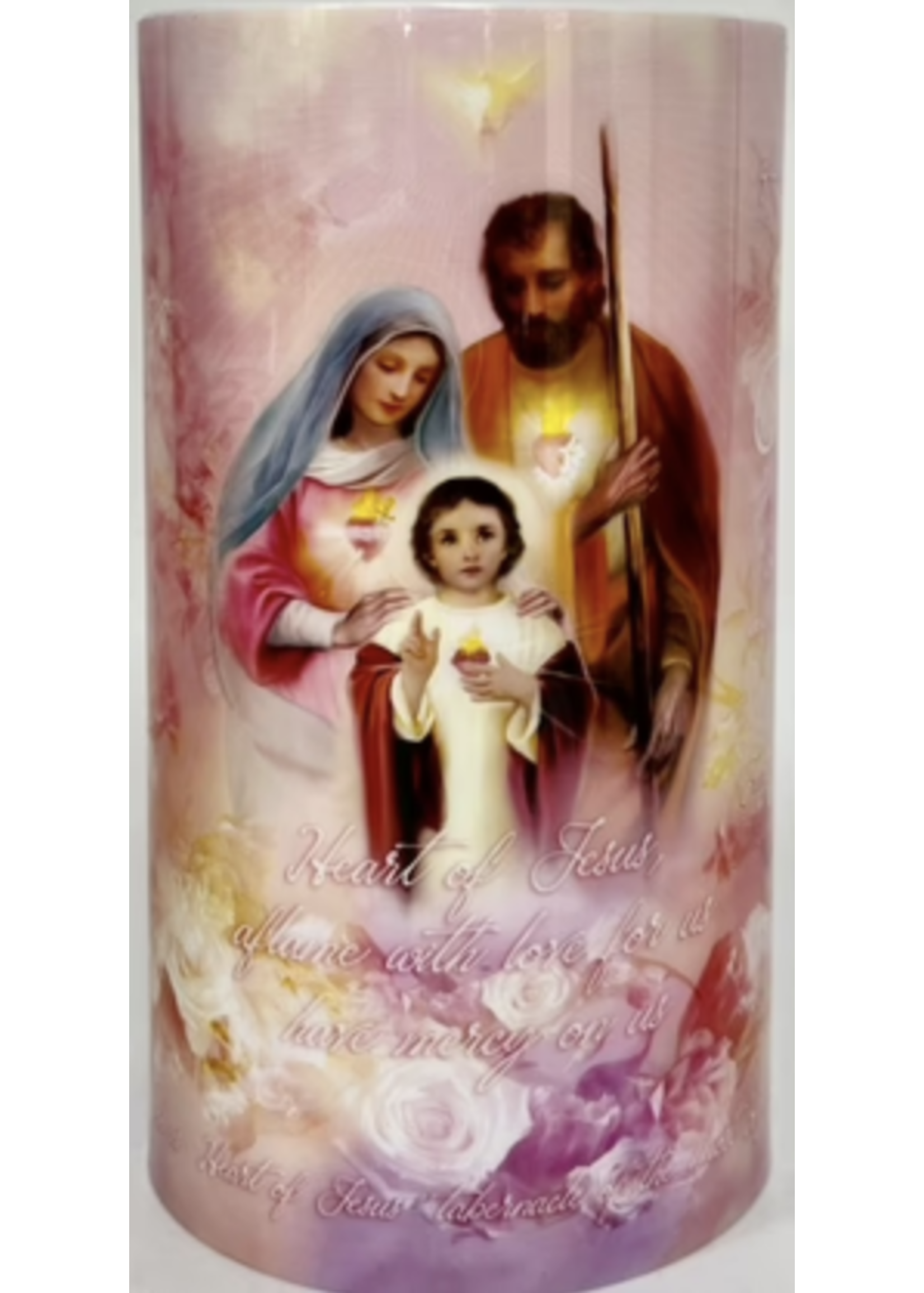LED Three Hearts and Holy Family - 4 x 7 LED Candle