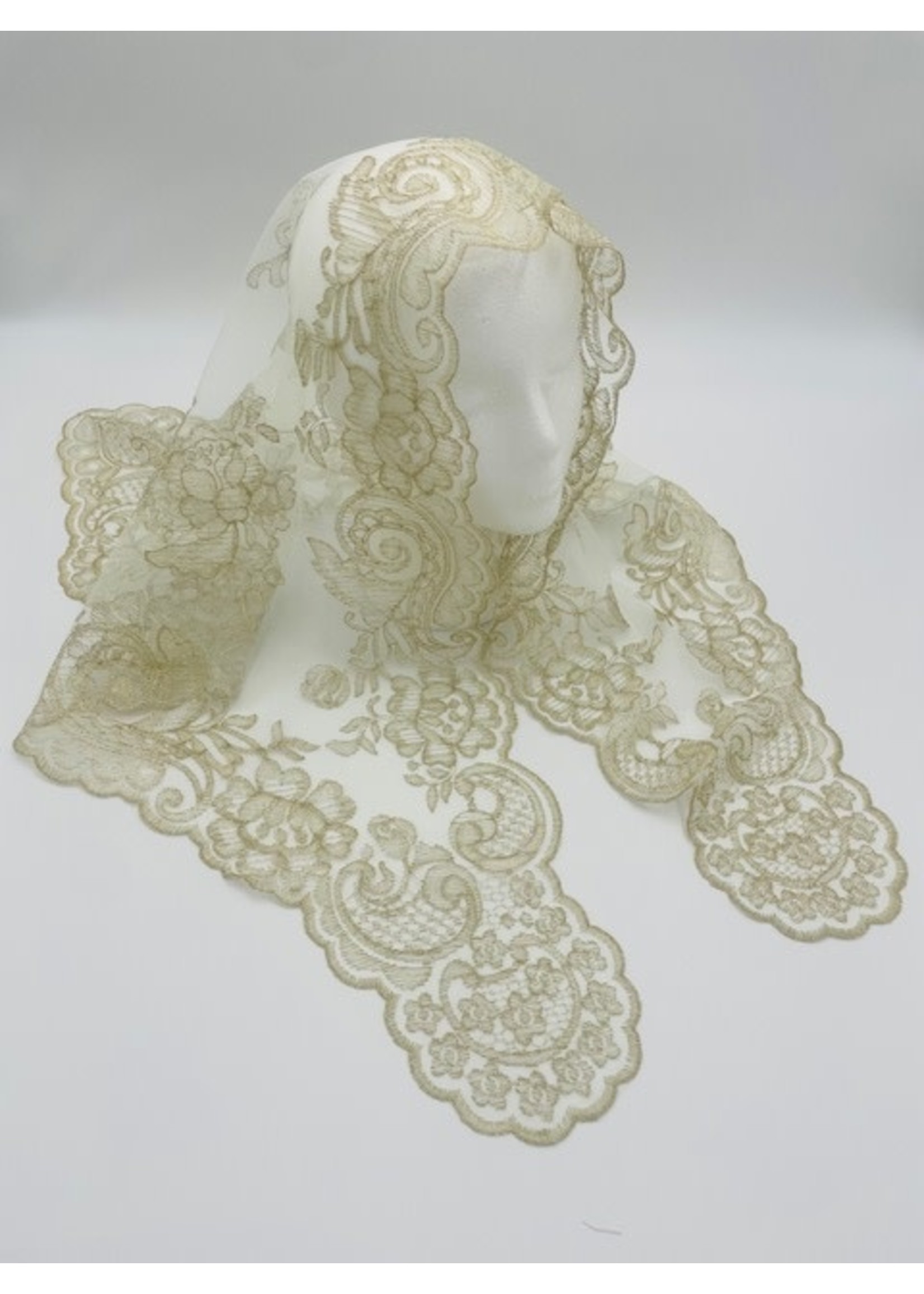 White & Gold Espiral Spanish Veil