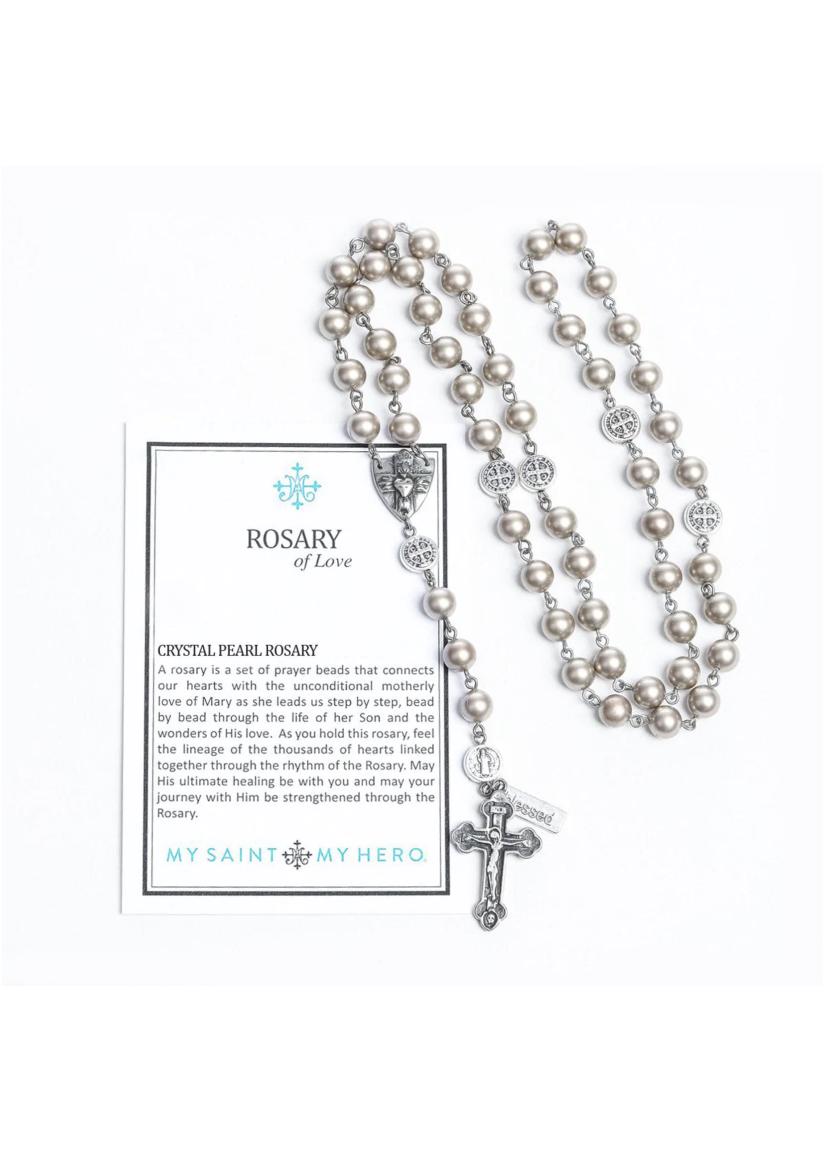 My Saint My Hero Rosary of Love - Rose Crystal Pearl