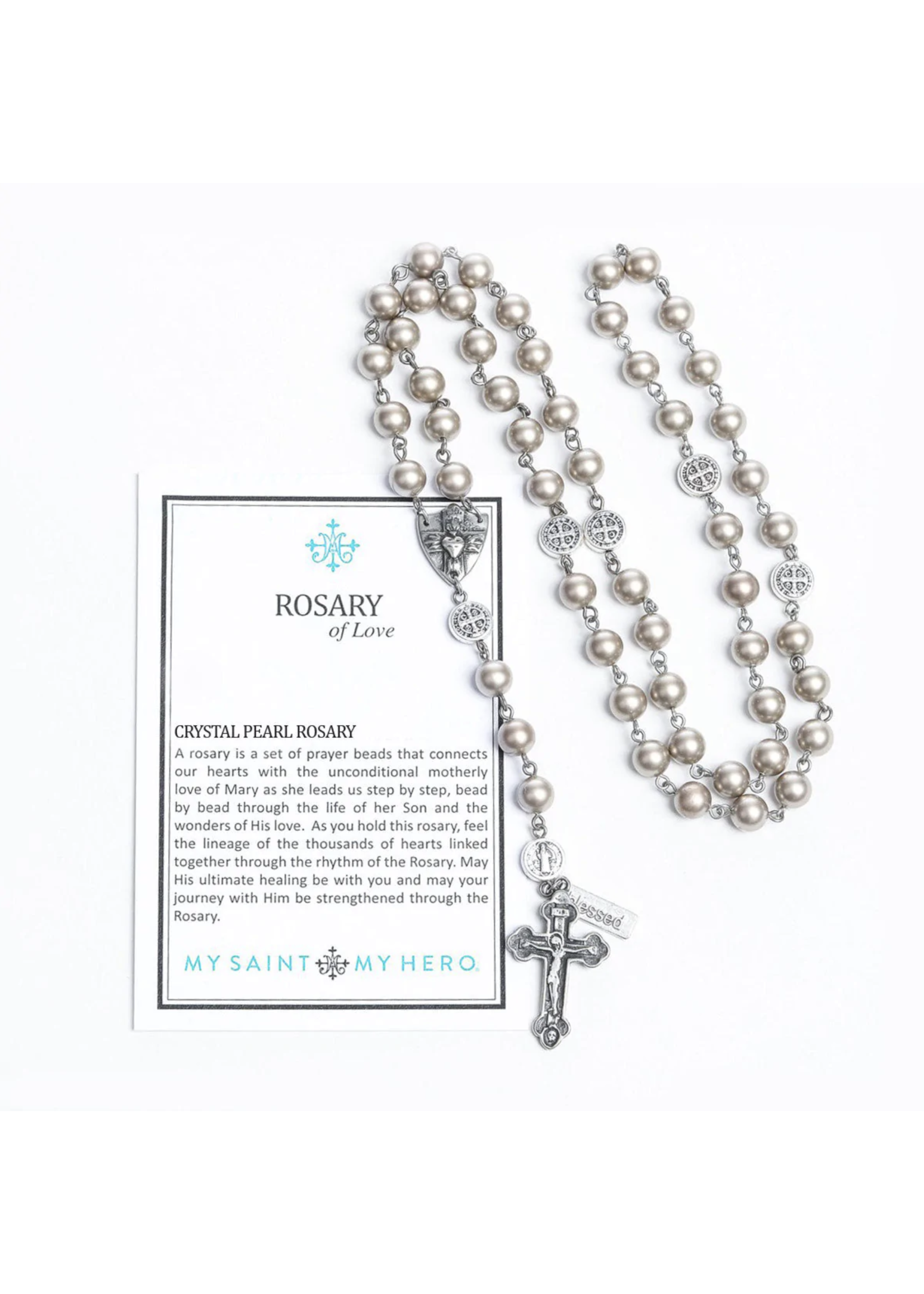 My Saint My Hero Rosary of Love - White Crystal Pearl