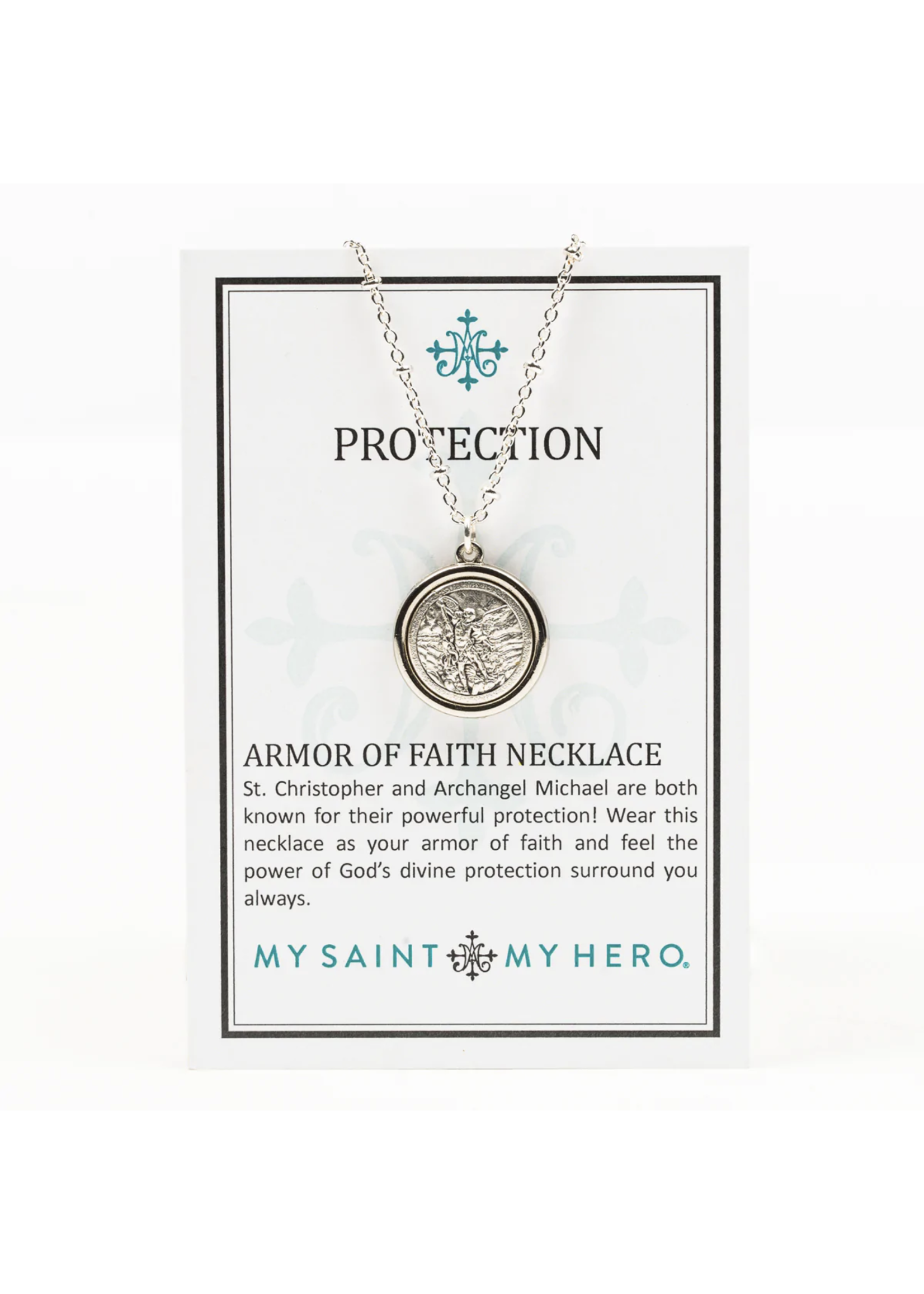My Saint My Hero Archangel Michael & Saint Christopher Protection Armor of Faith Necklace - Chain
