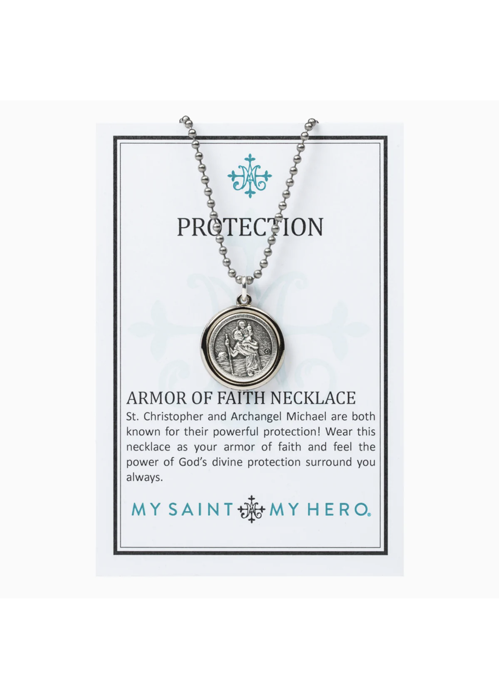 My Saint My Hero Archangel Michael & Saint Christopher Protection Armor of Faith Necklace - Bead Ball Chain