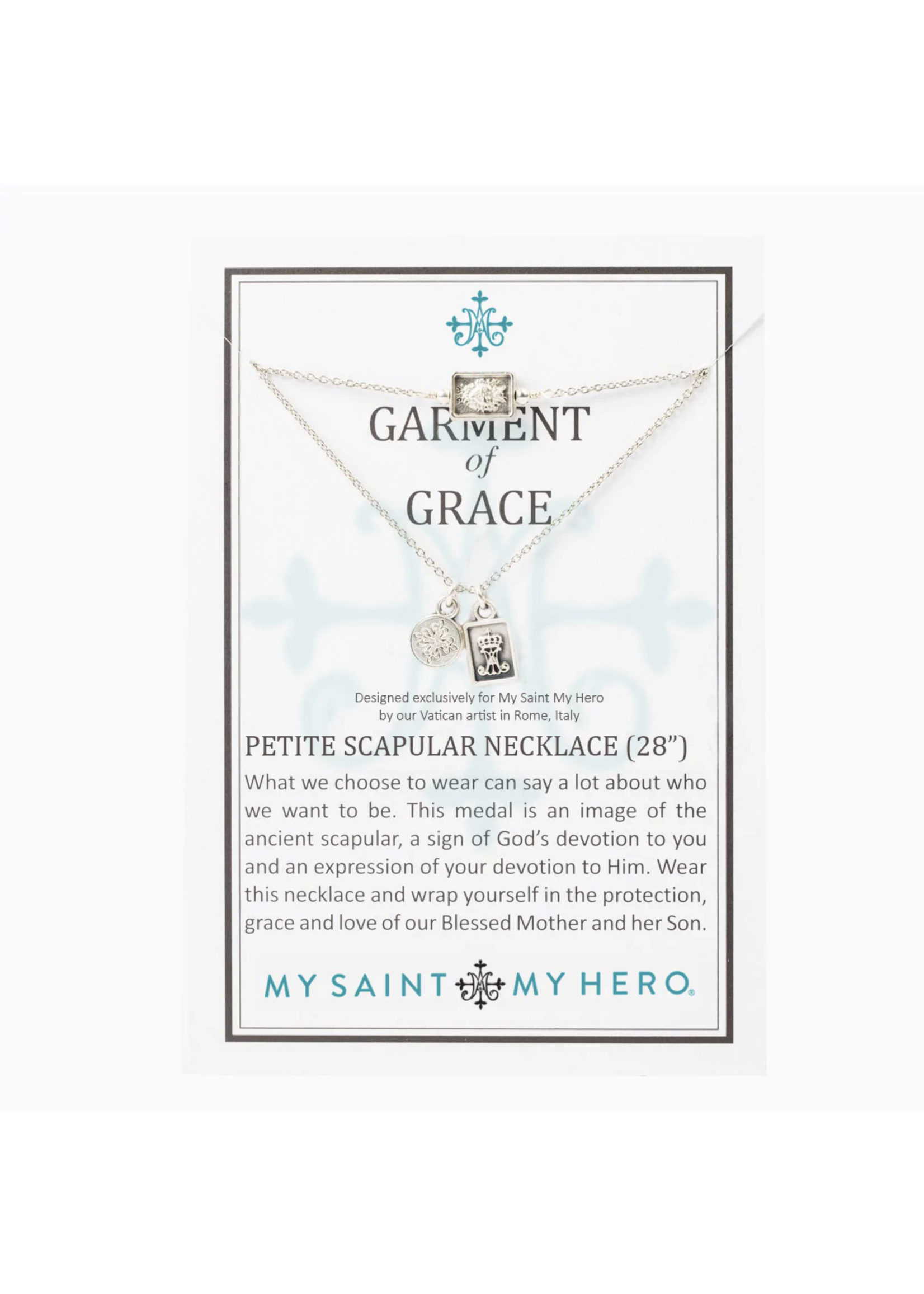 My Saint My Hero Garment of Grace Petite Scapular Necklace - silver tone