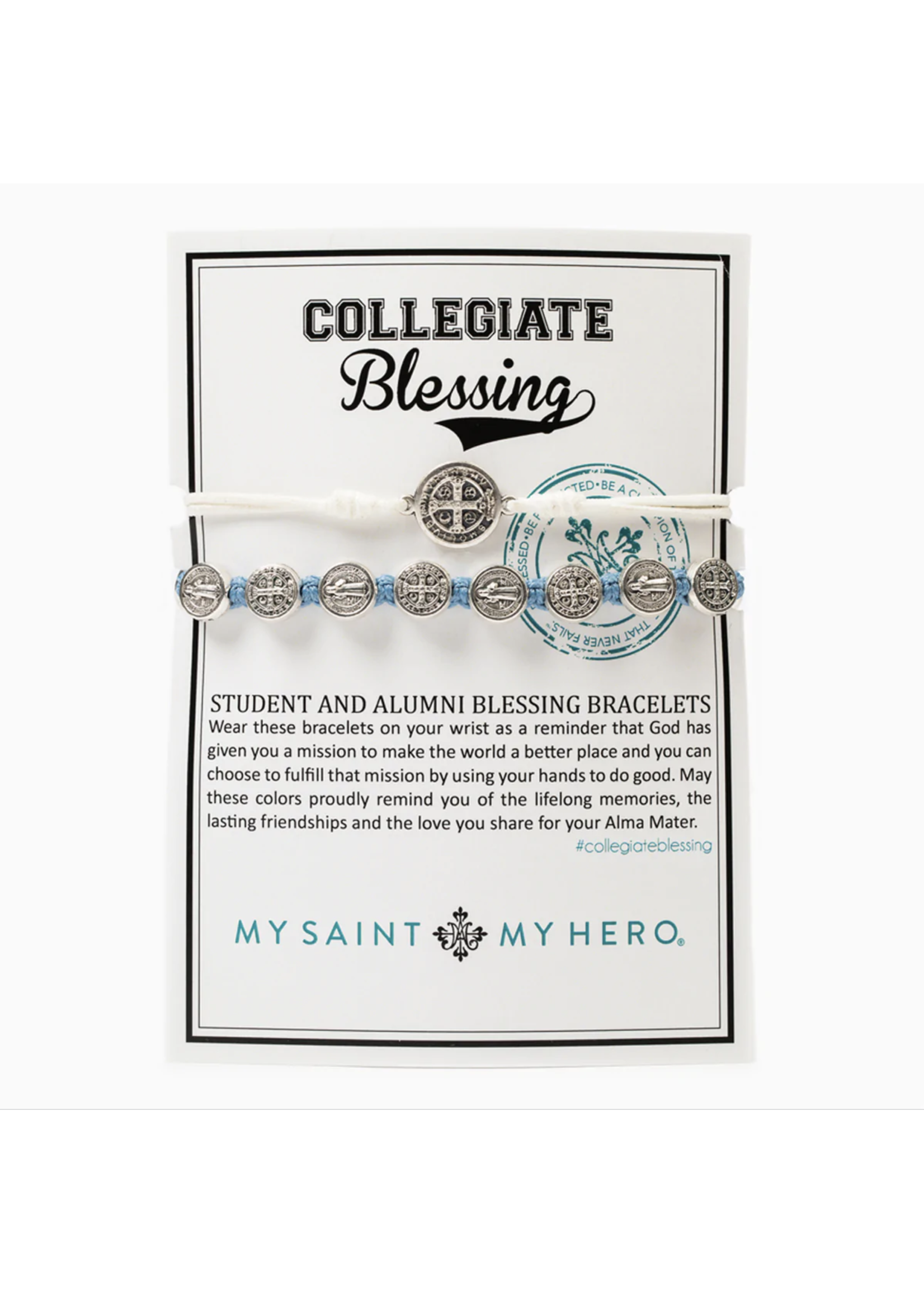 My Saint My Hero Collegiate Benedictine Blessing Bracelet Set - light blue & white
