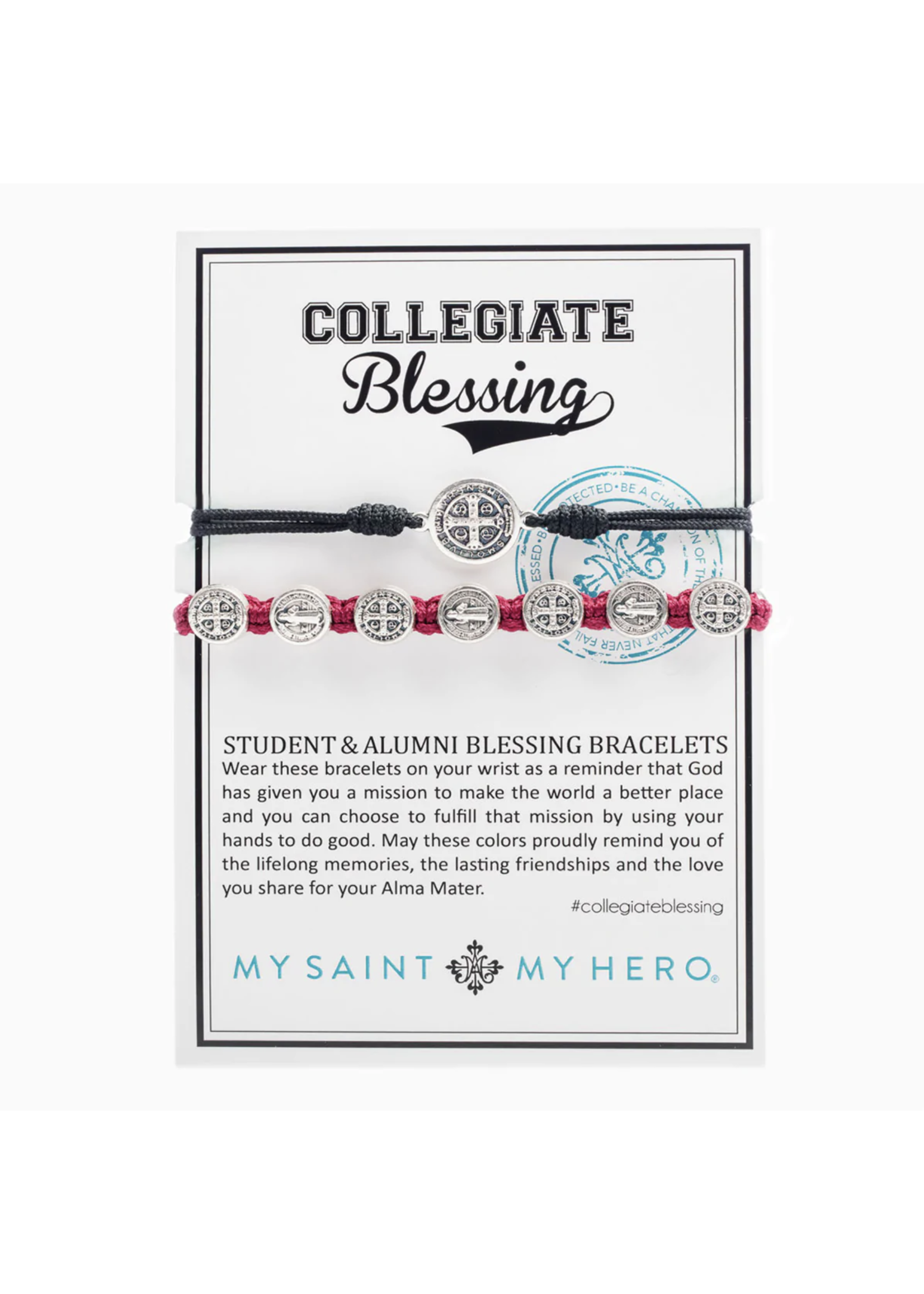 My Saint My Hero Collegiate Benedictine Blessing Bracelet Set - red & black