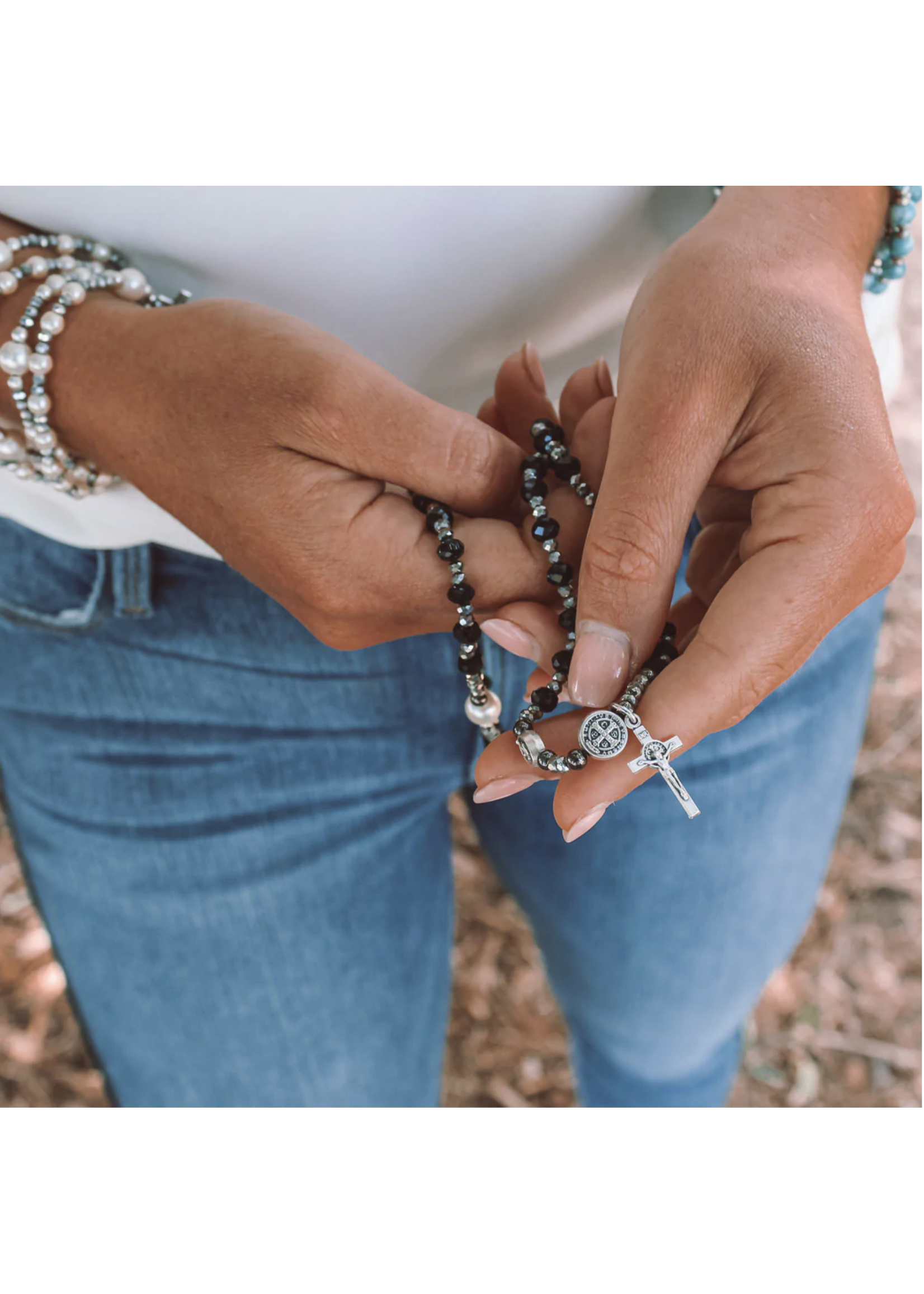 My Saint My Hero Miracles Rosary Wrap Bracelet - blue stone & pearl