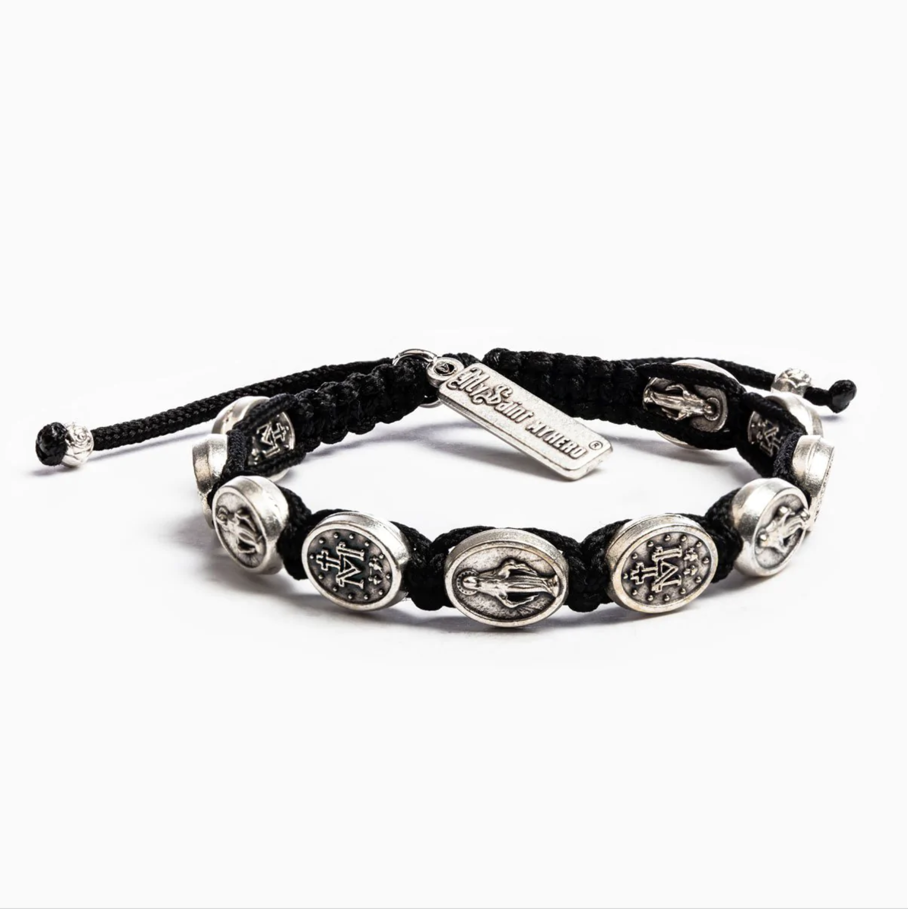 Say Yes Miraculous Mary Bracelet - Silver-Tone Medal on Black Cord
