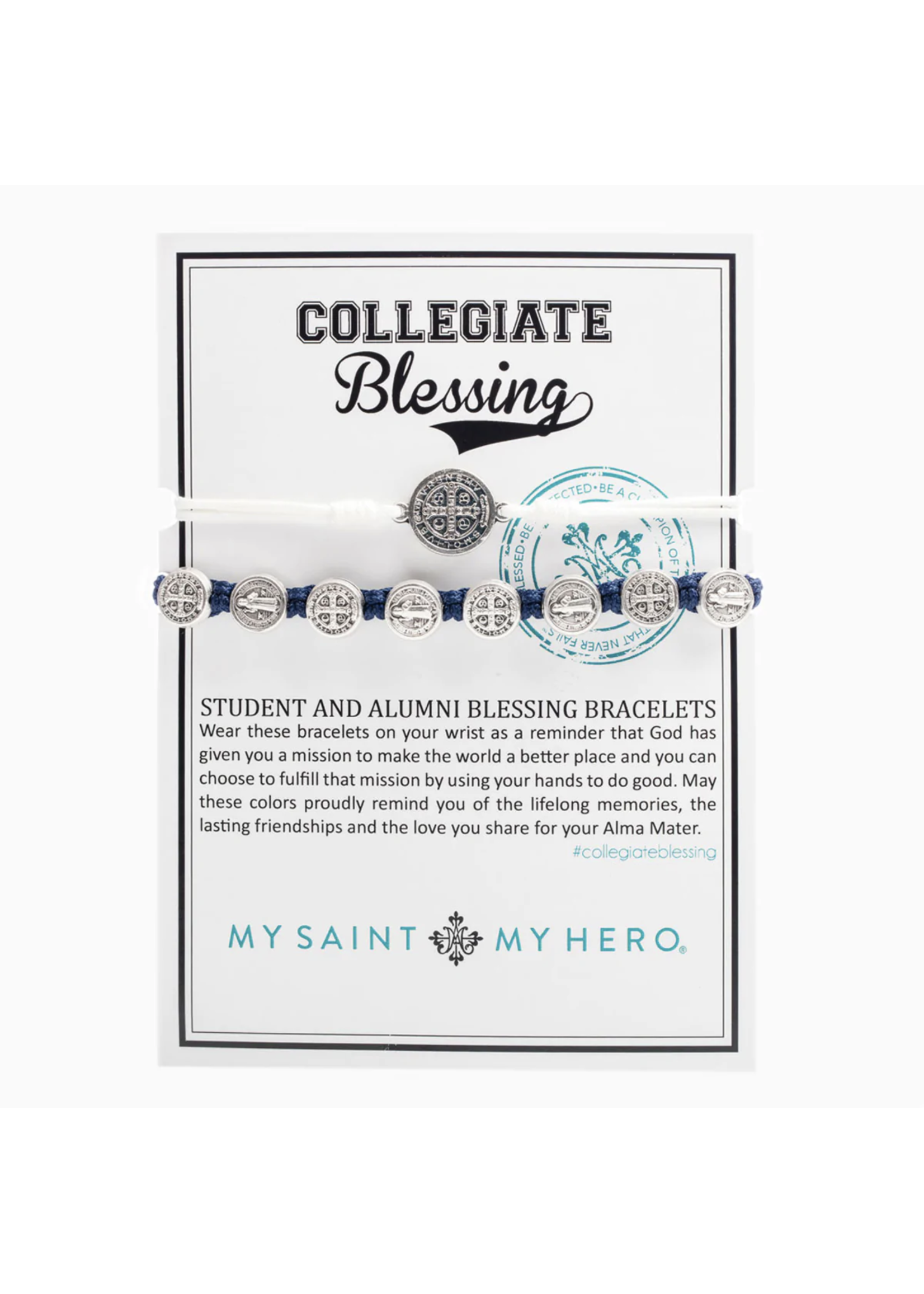 My Saint My Hero Collegiate Benedictine Blessing Bracelet - dark blue & white