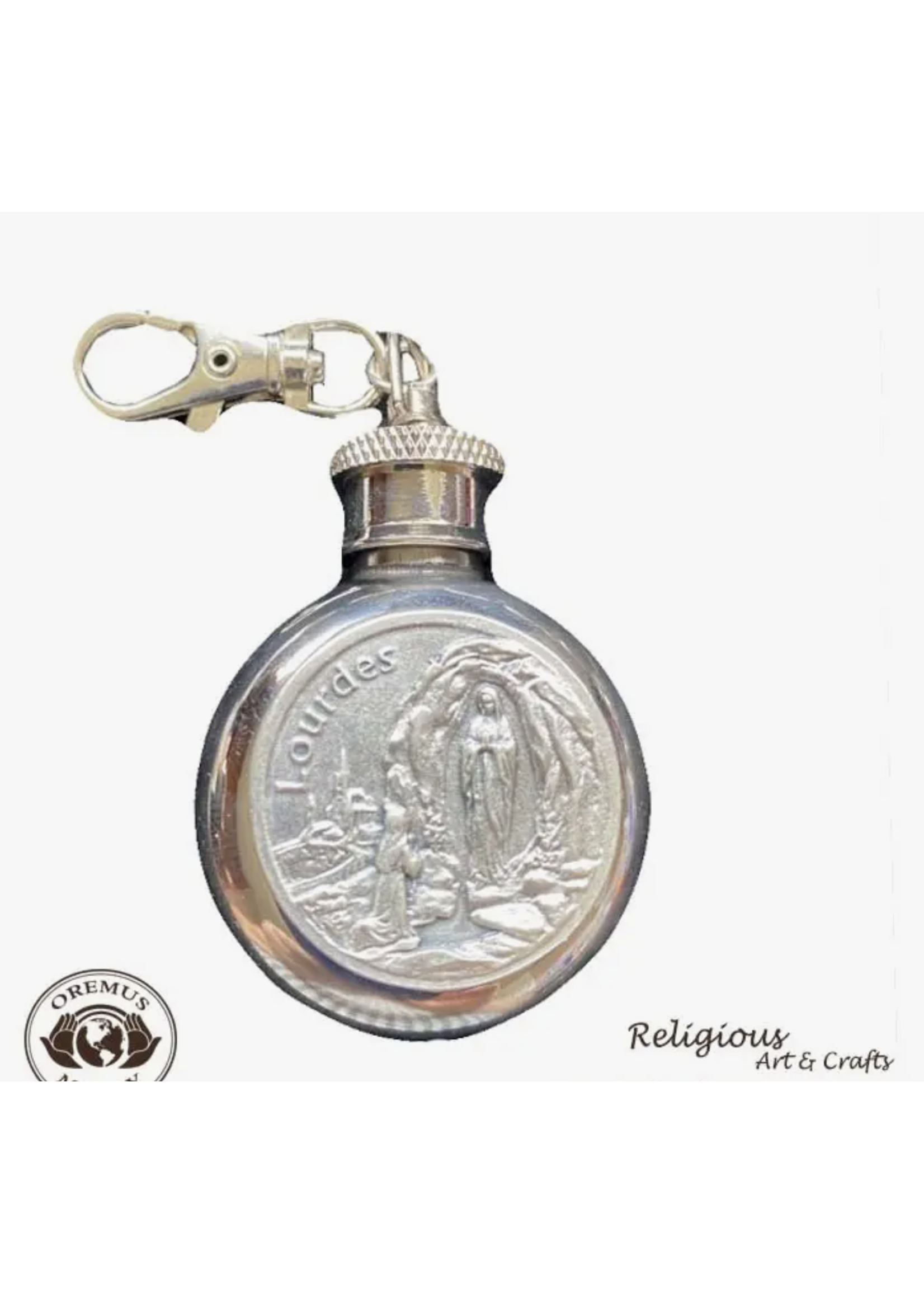 Our Lady of Lourdes Round Holy Water Flask