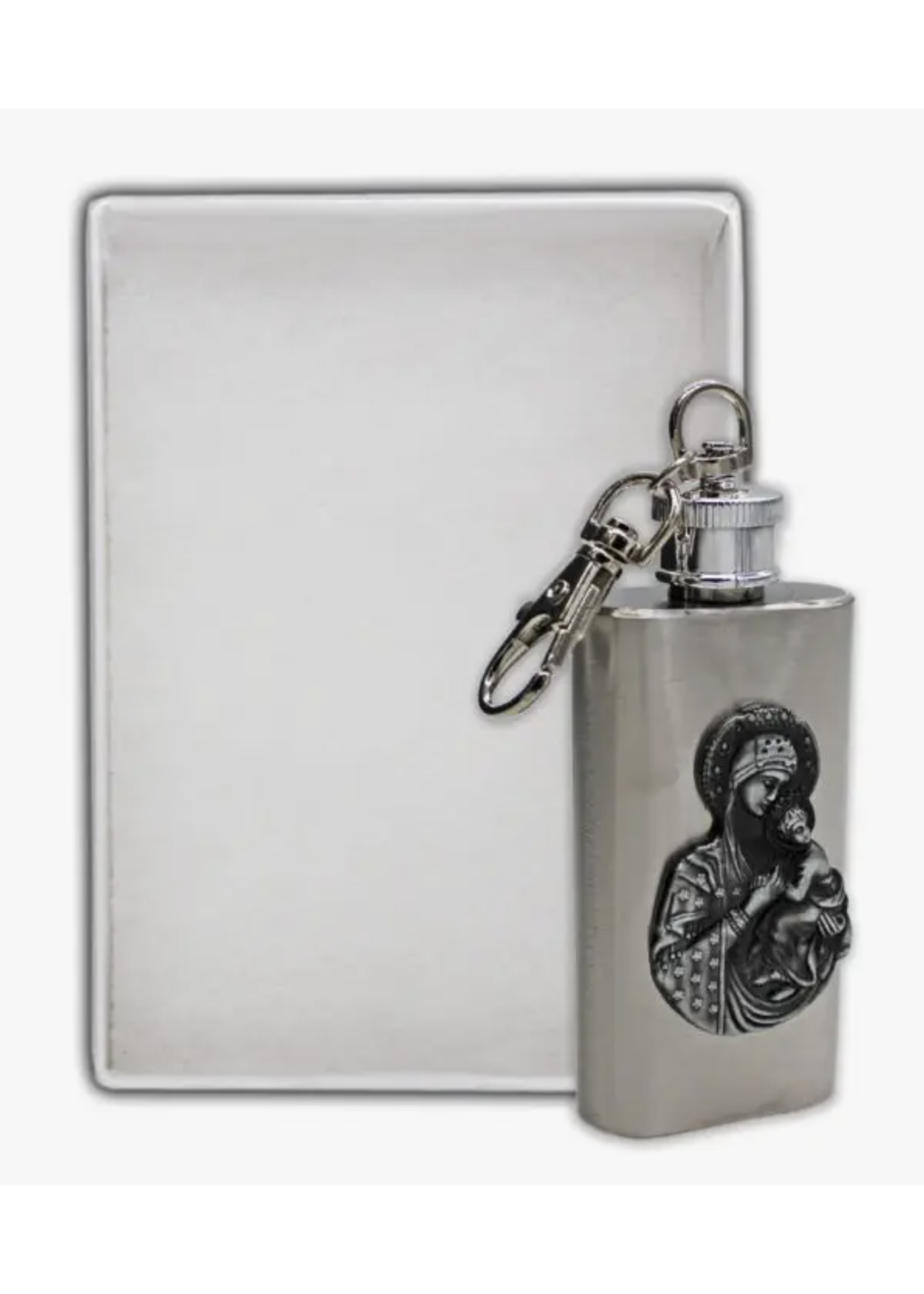 Madonna and Child Stainless Steel Holy Water Flask