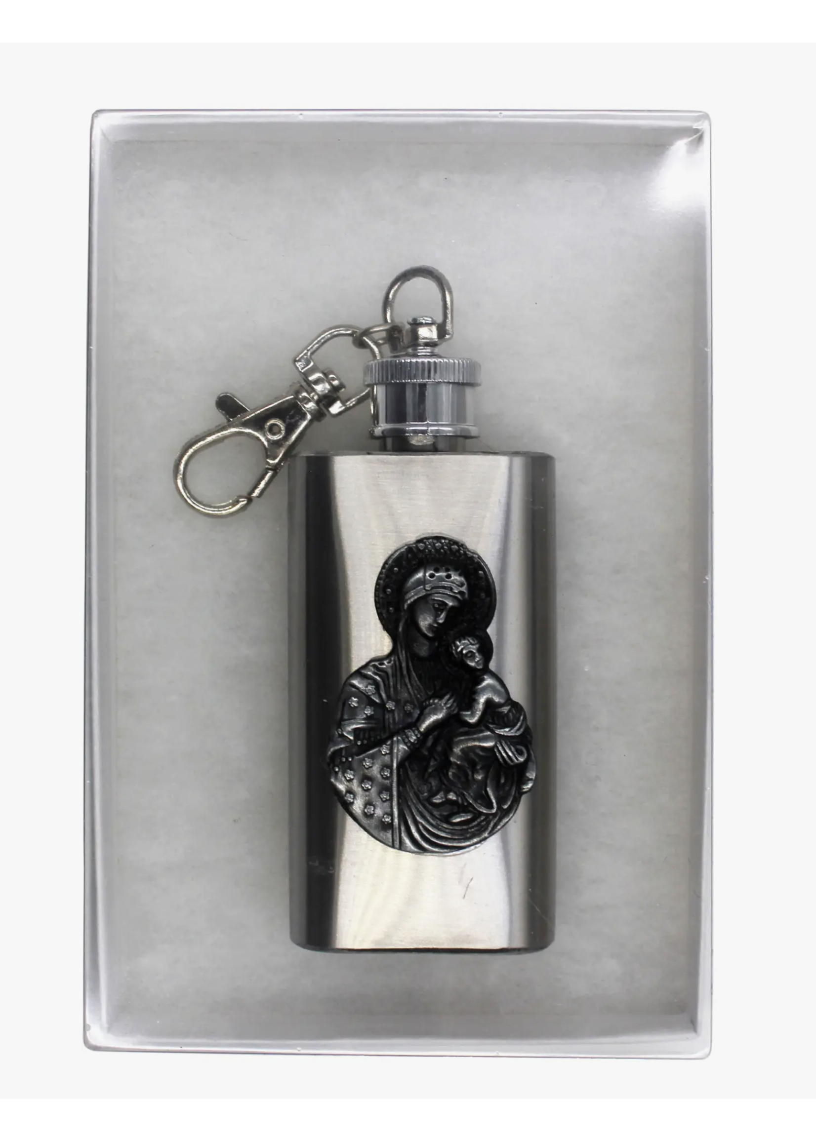 Madonna and Child Stainless Steel Holy Water Flask