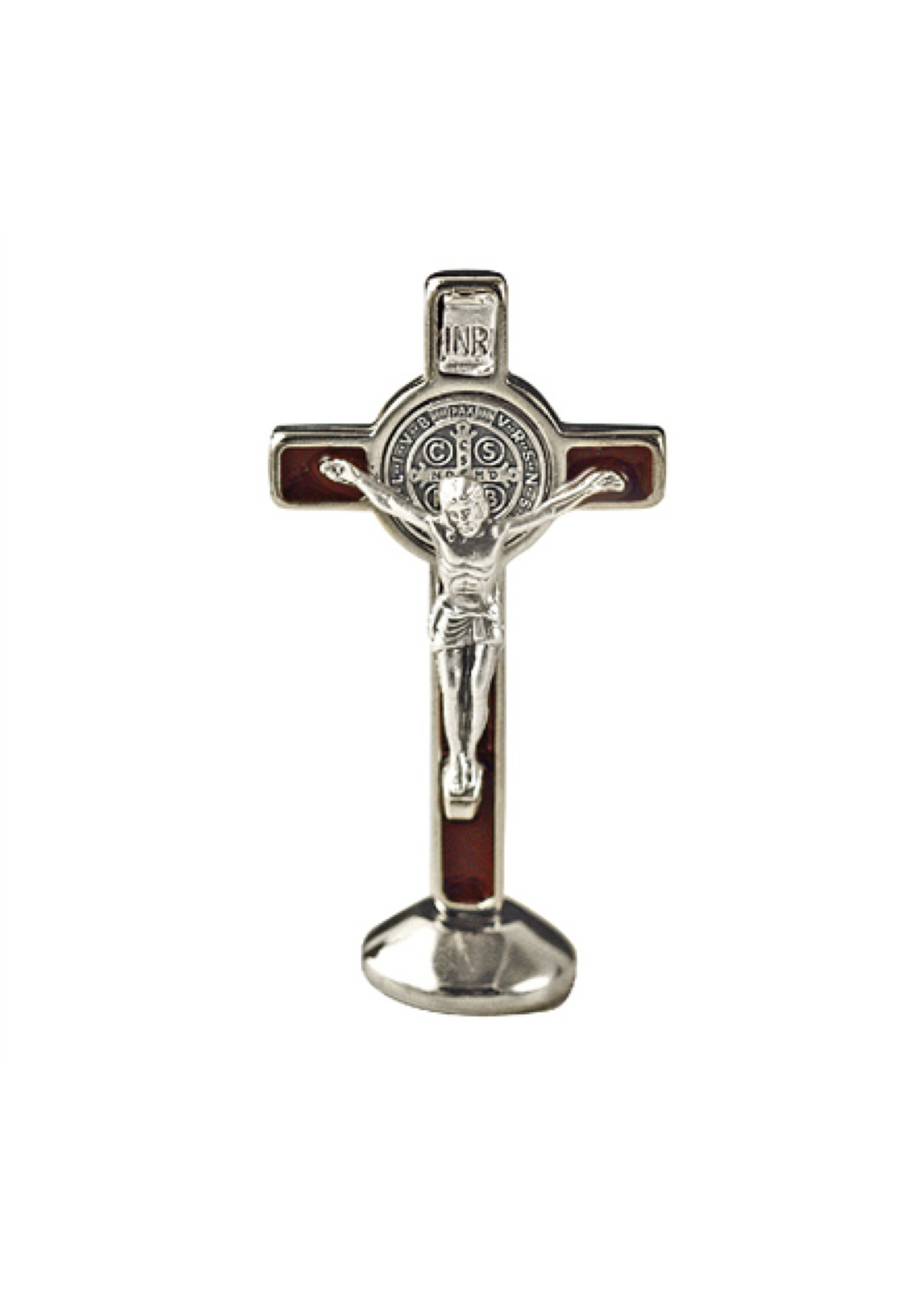 St Benedict Small Standing Crucifix - brown enamel