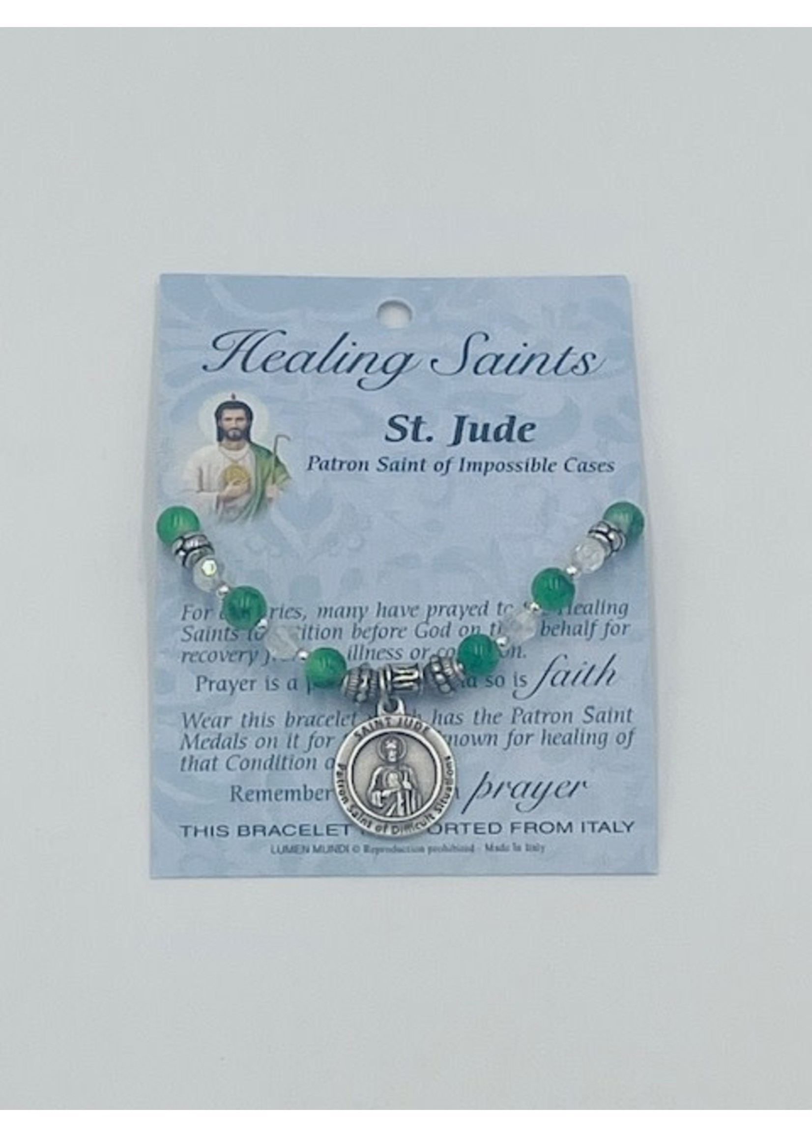 Saint Jude Healing Saints Green Glass Bracelet