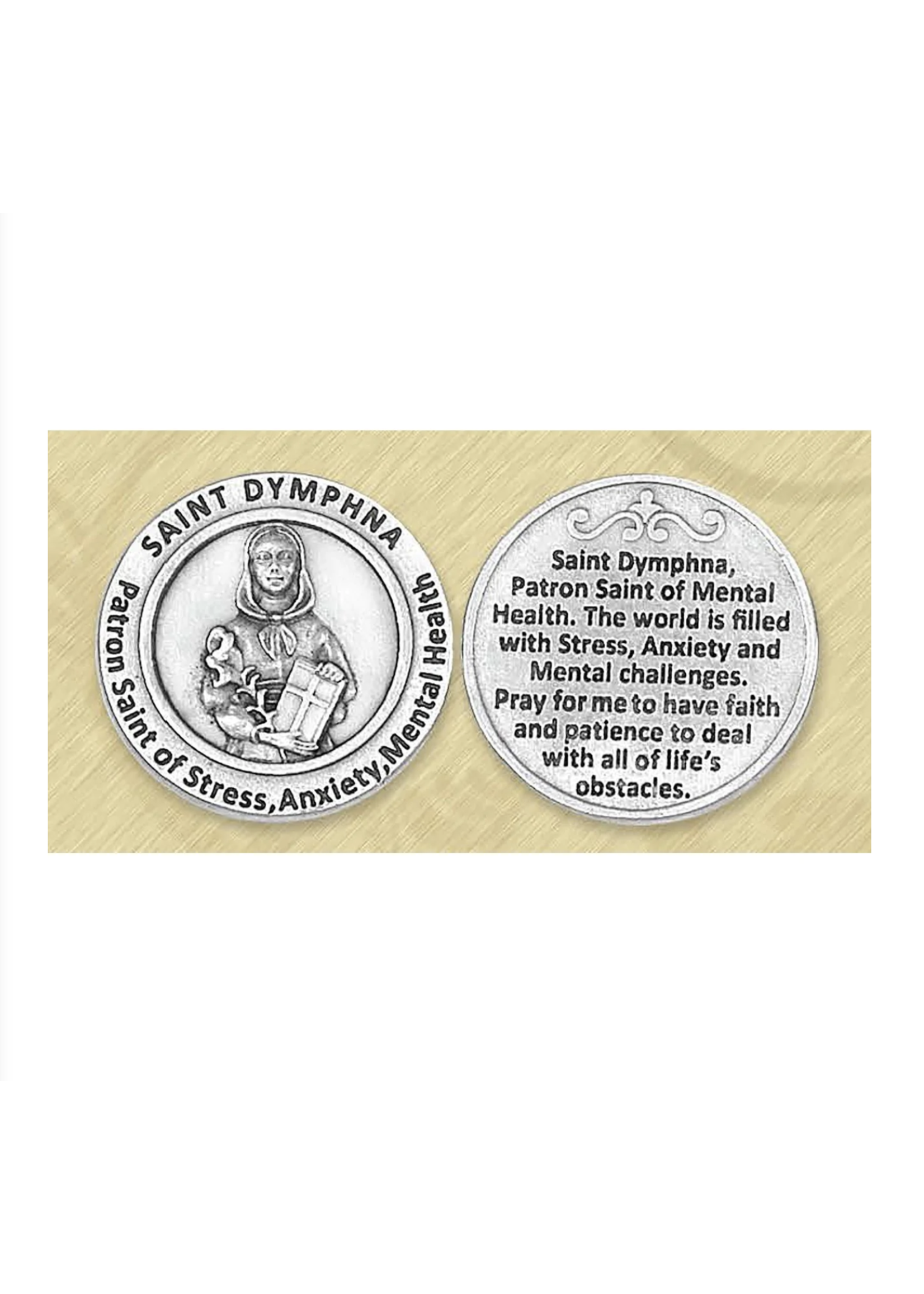 St Dymphna pocket prayer token/coin