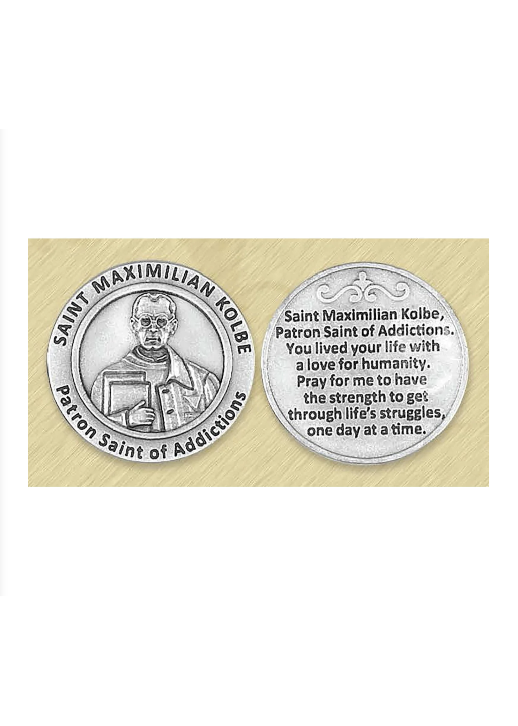 St Maximilian Kolbe pocket prayer token/coin