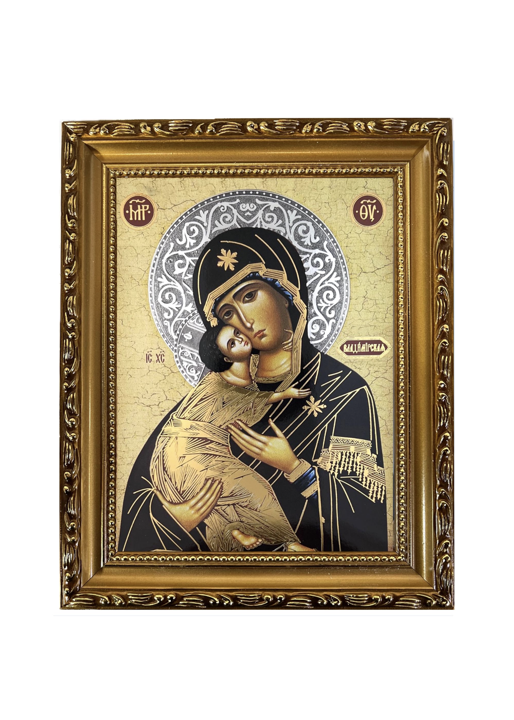 Virgin of Vladimir Icon in Wooden Gold Frame