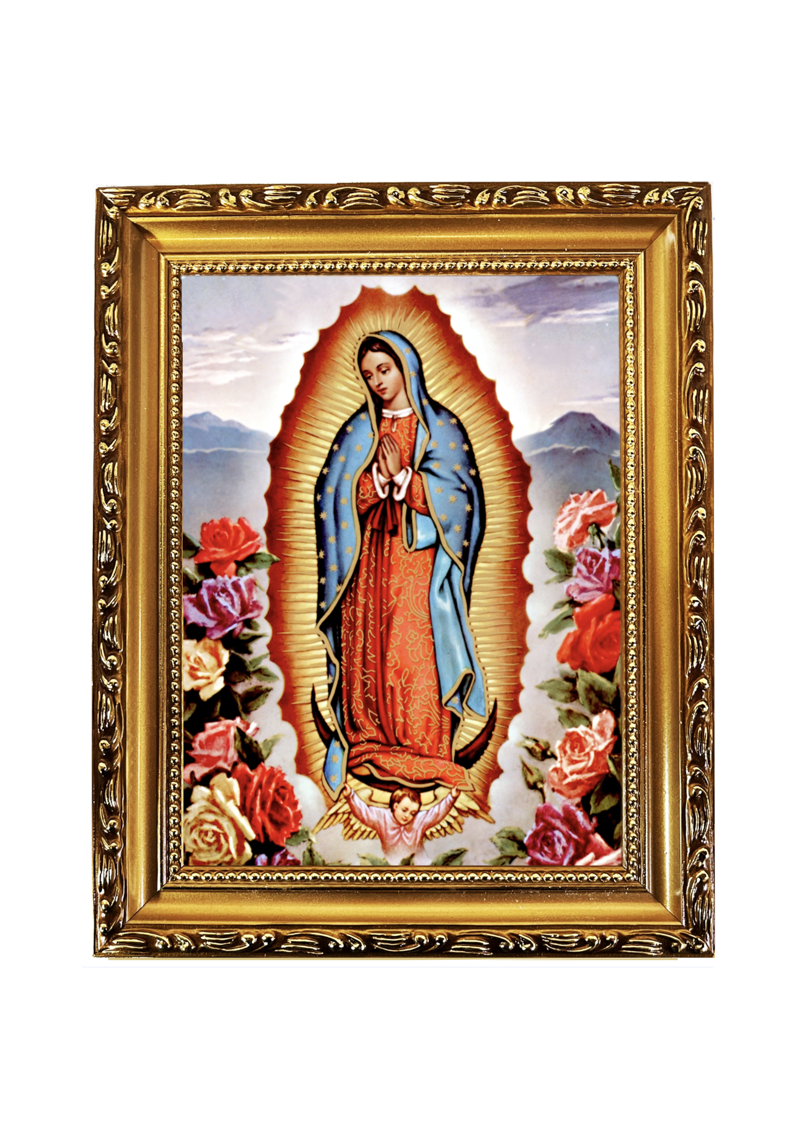 Our Lady of Guadalupe Foil Icon in Wooden Gold Frame