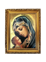 Madonna and Child Foil Icon in Wooden Gold Frame