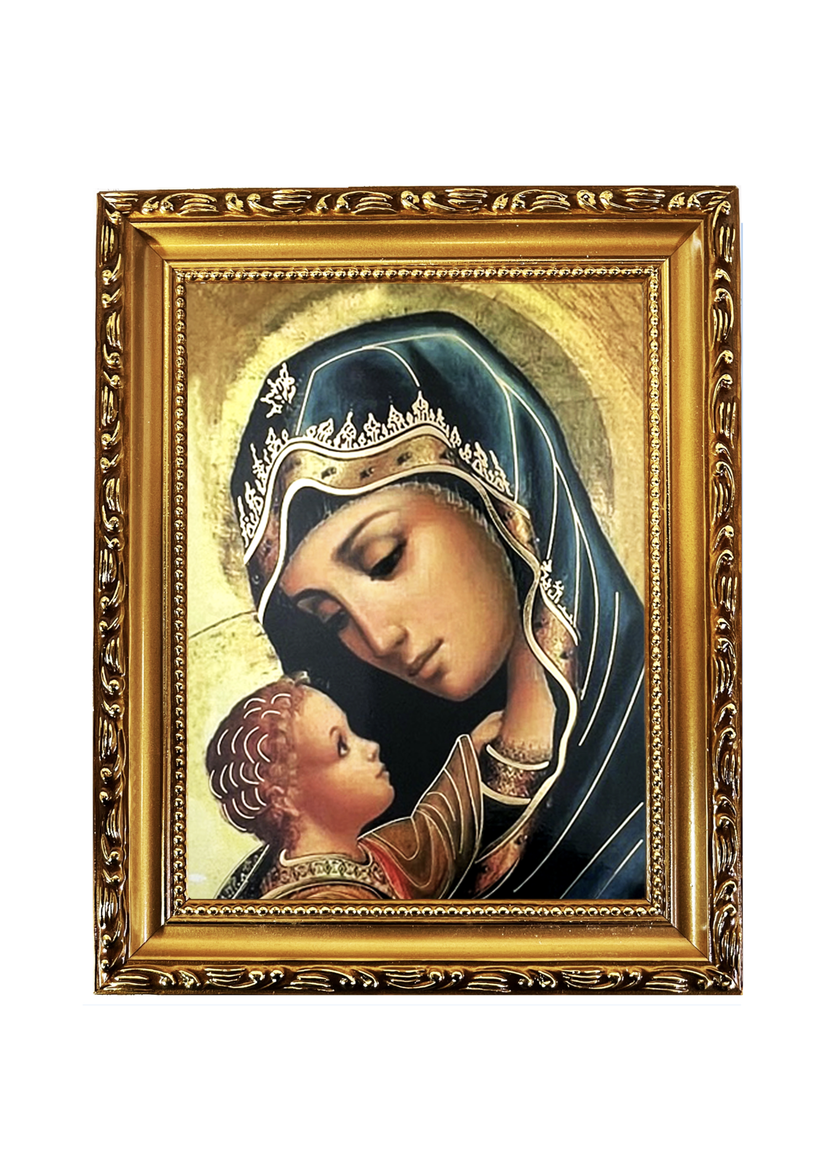 Madonna and Child Foil Icon in Wooden Gold Frame