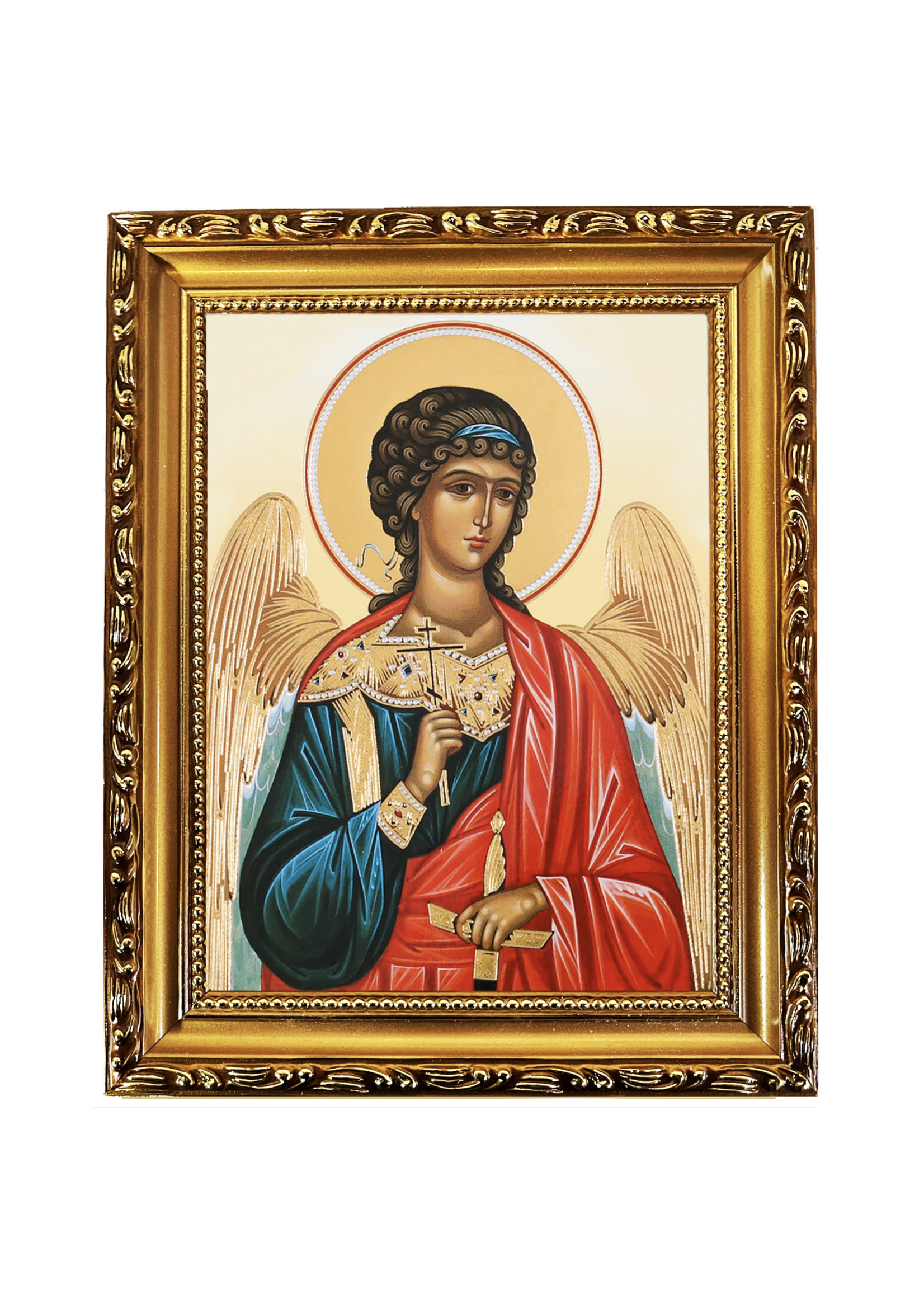 Guardian Angel Foil Icon in Wooden Gold Frame